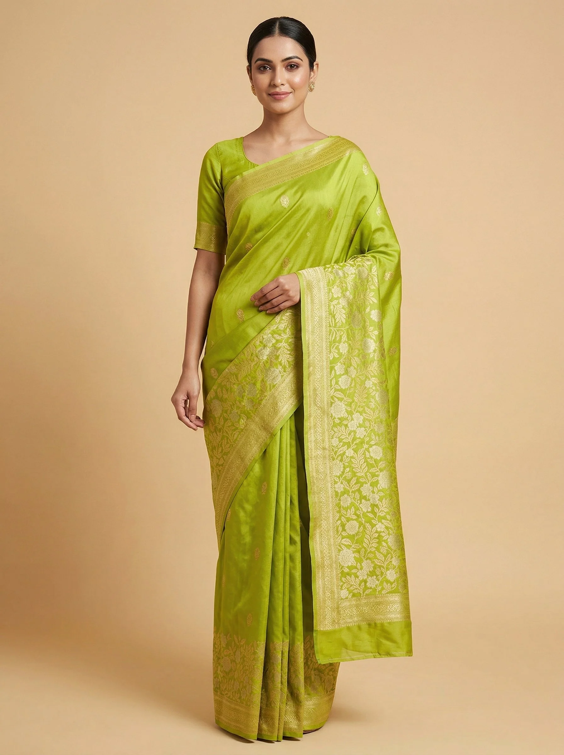 Parrot Bright Green Handloom Saree