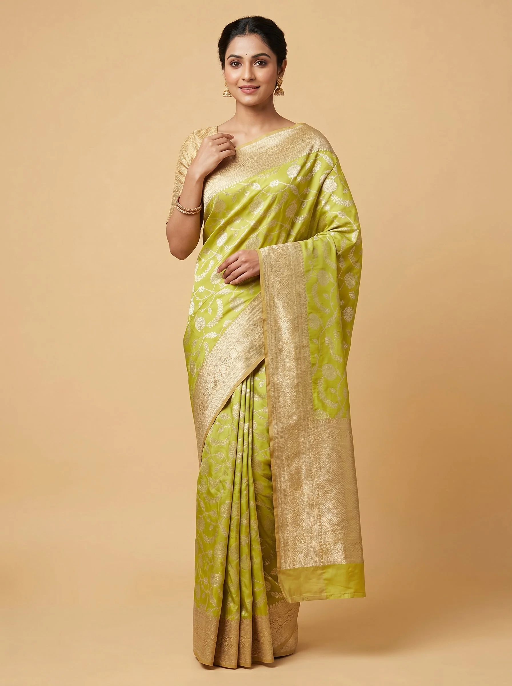 Parrot Green Bright Handloom Saree