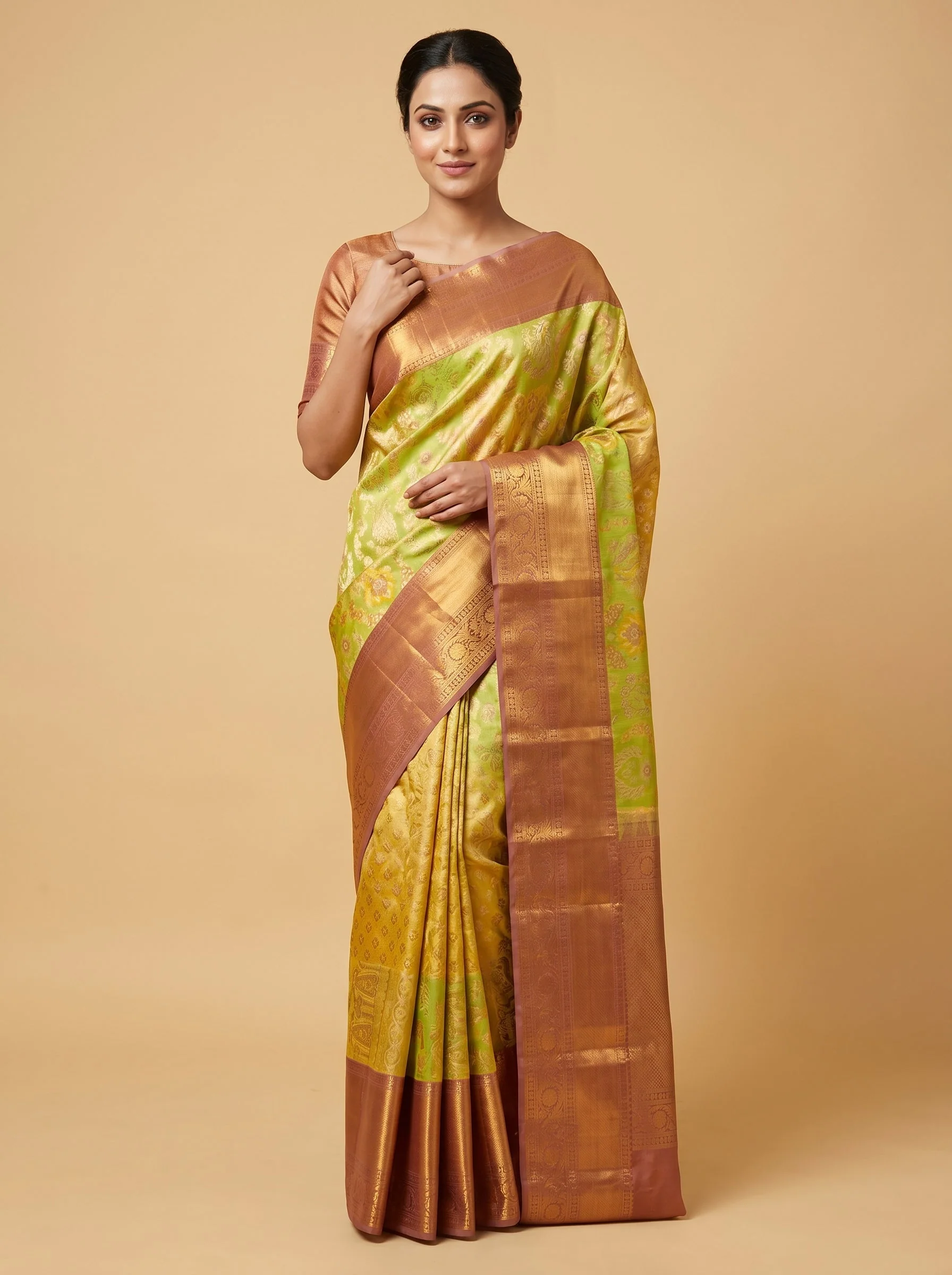 Parrot Green Traditional Handloom Saree