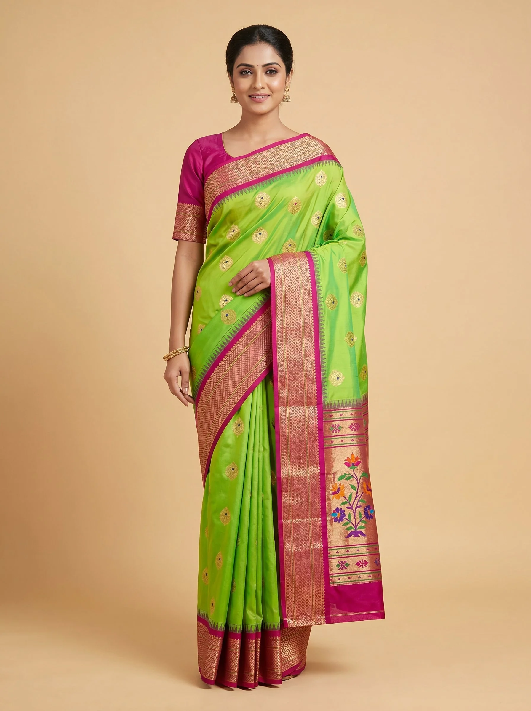 Parrot Green Tropical Spark Handloom Saree