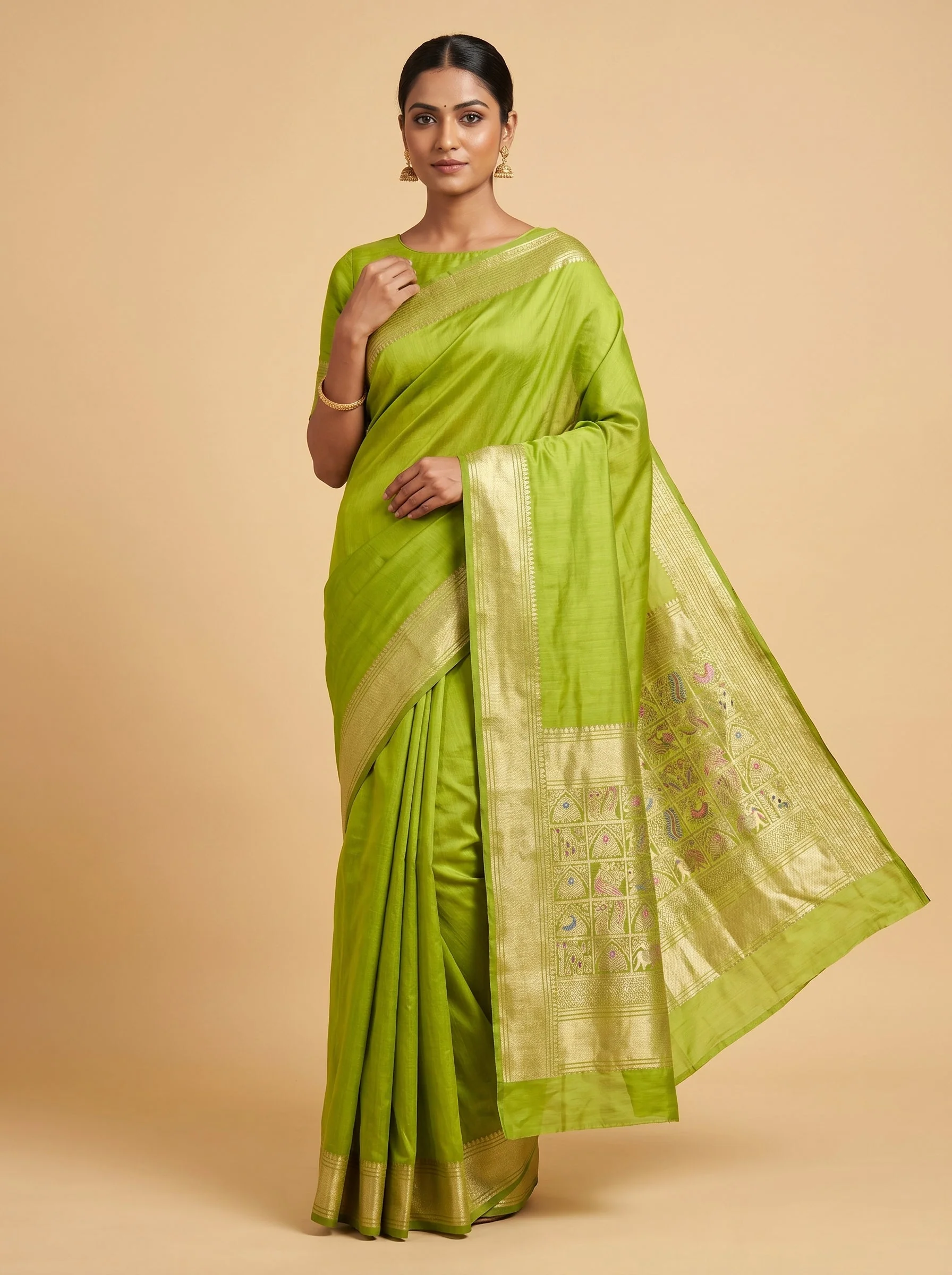 Parrot Green Tropical Weave Handloom Saree