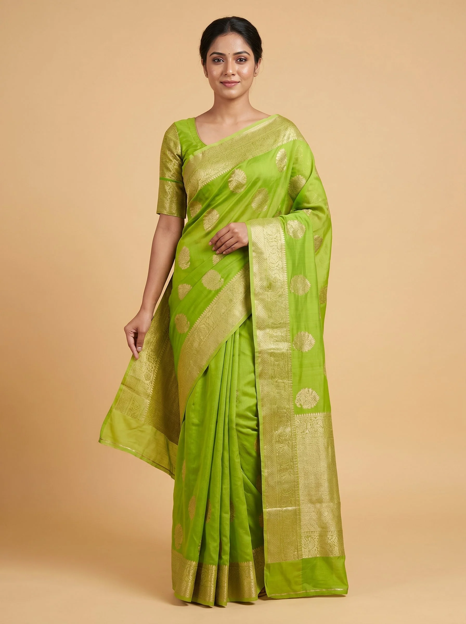 Parrot Green Vibrant Pop Handloom Saree