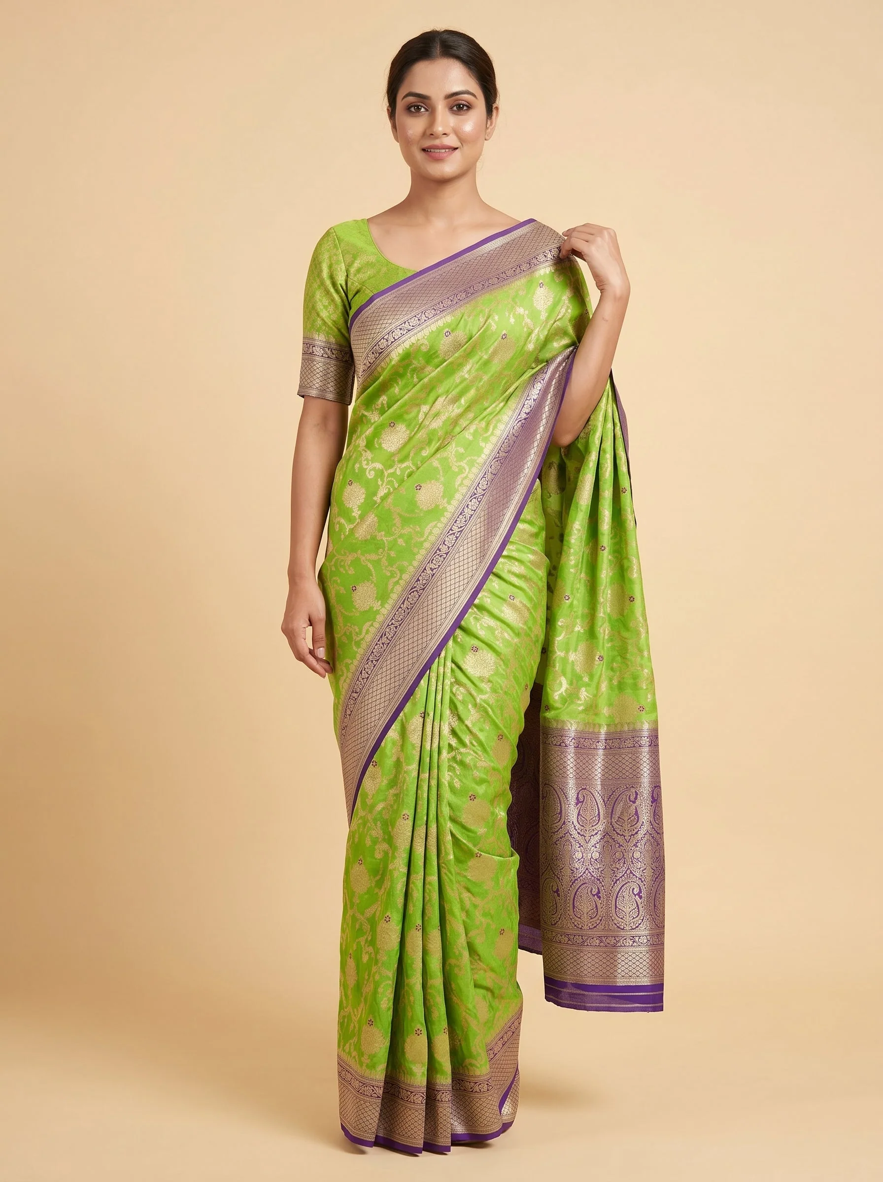 Parrot Navy Fusion Saree