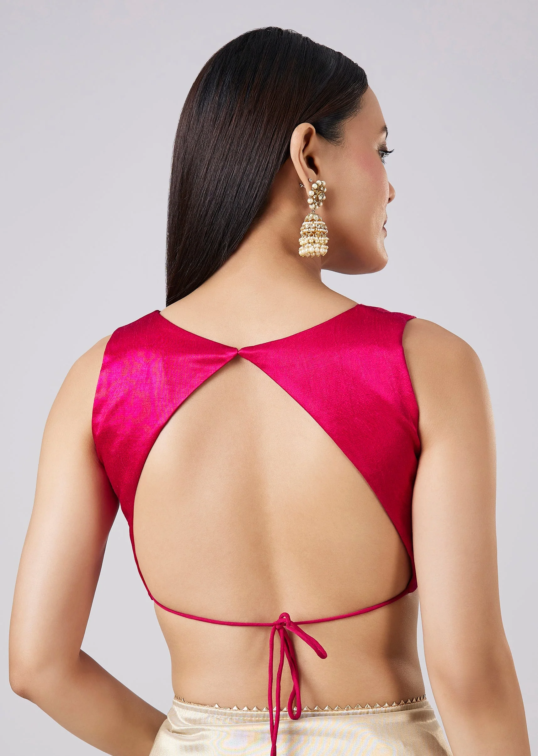 Pastel Cream Solid Saree with Border and Blouse - Image 8