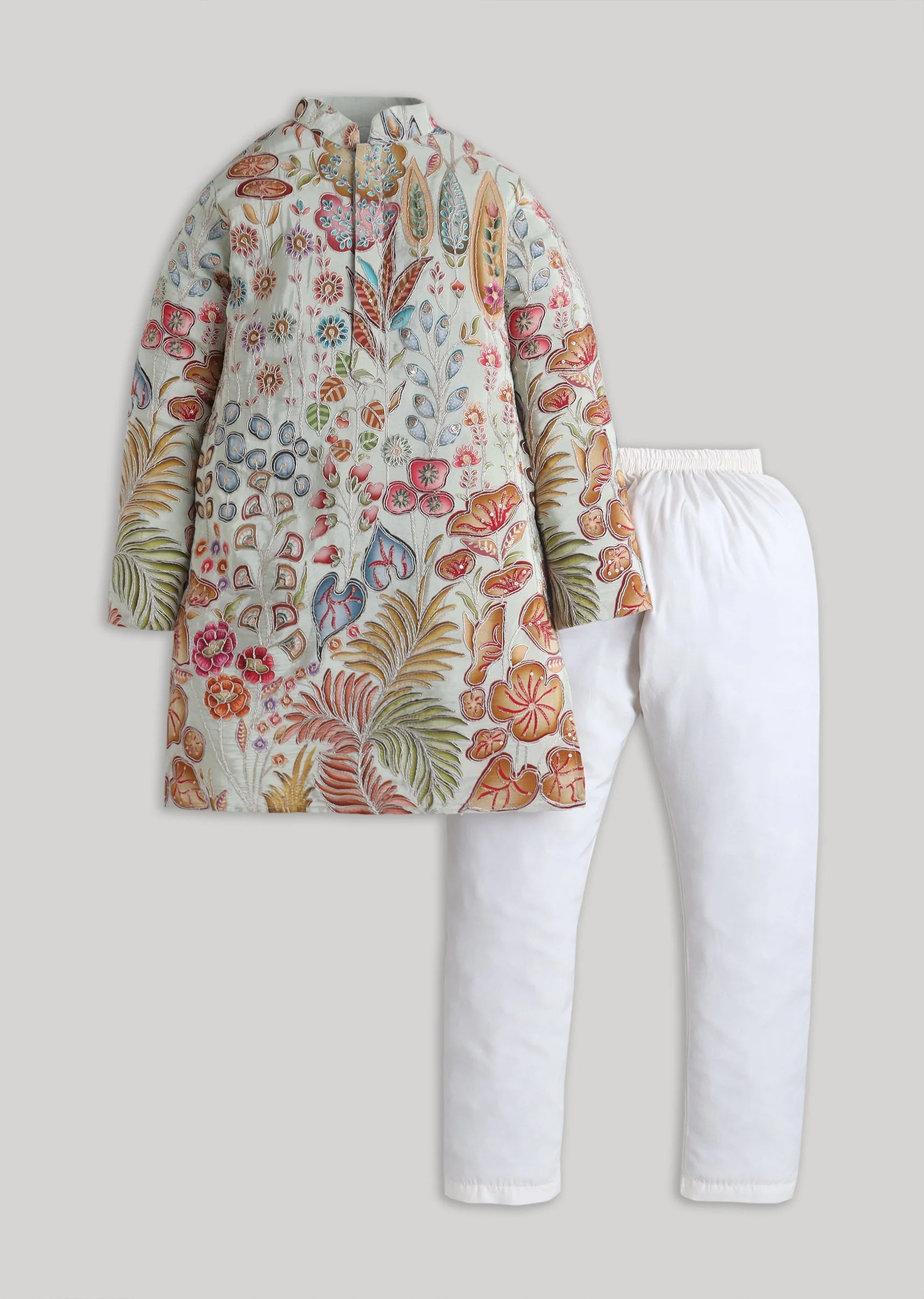 Pastel Floral Kurta Set With Sequins And Embroidery