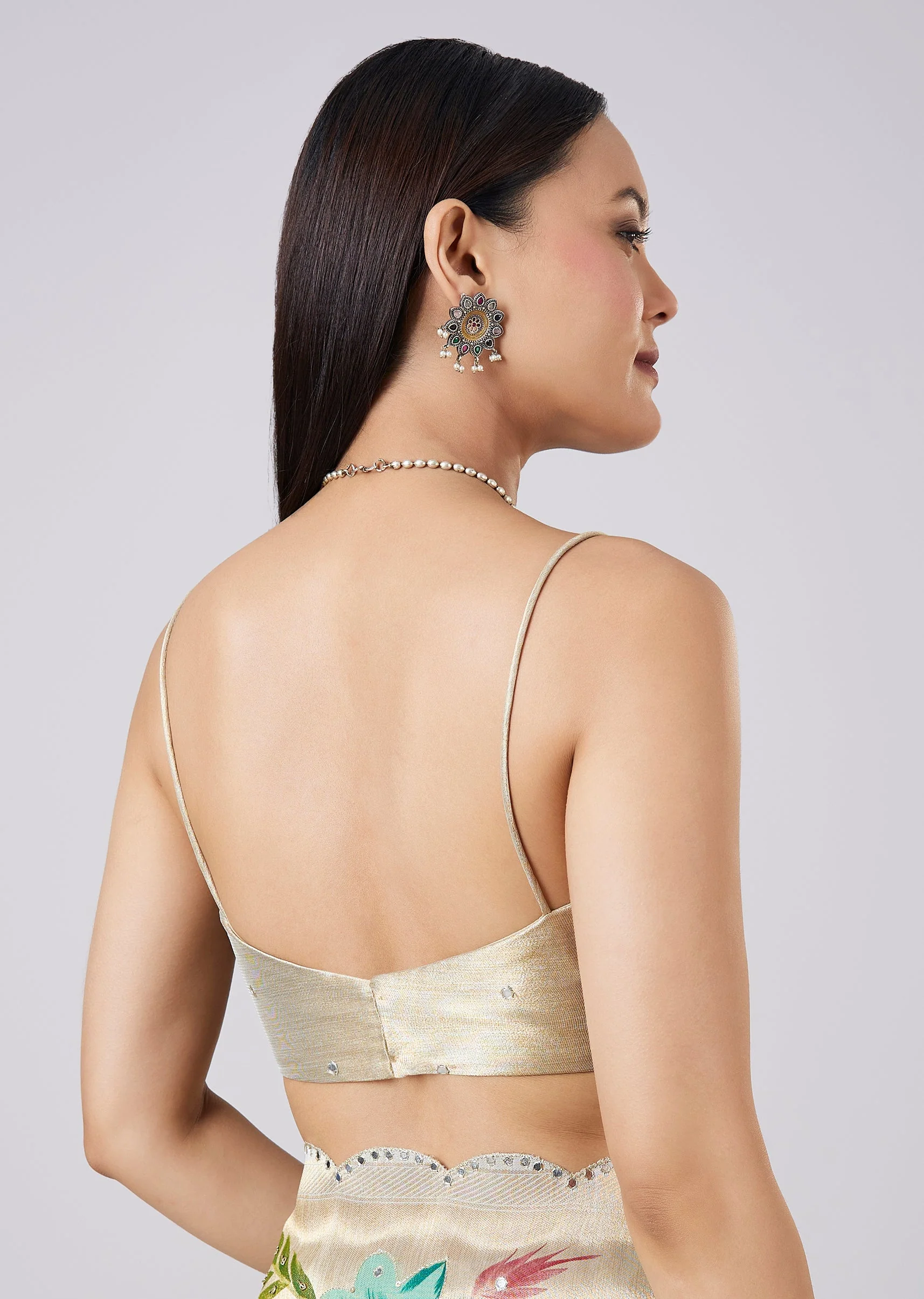 Pastel Grey Hand Painted Saree with Blouse - Image 8