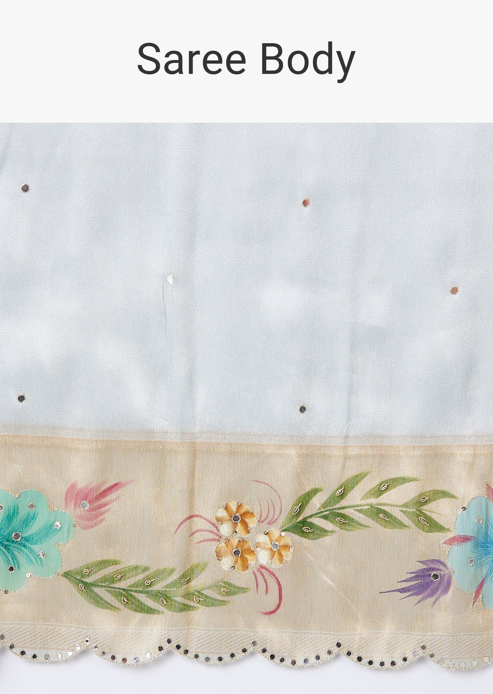 Pastel Grey Hand Painted Saree with Blouse - Image 9