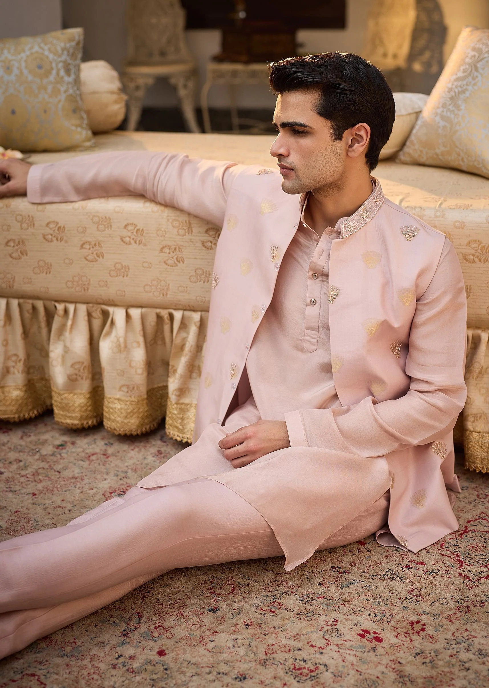 Peach Banarasi Embroidered Bandi Kurta Set - Image 8