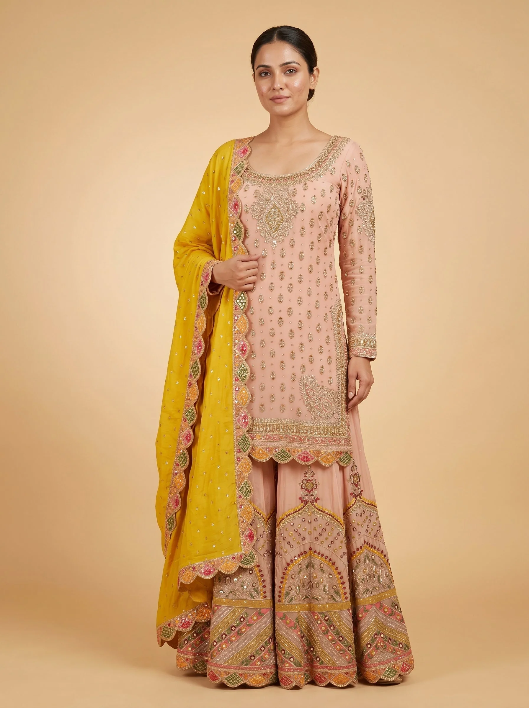 Peach Bloom Sharara Set