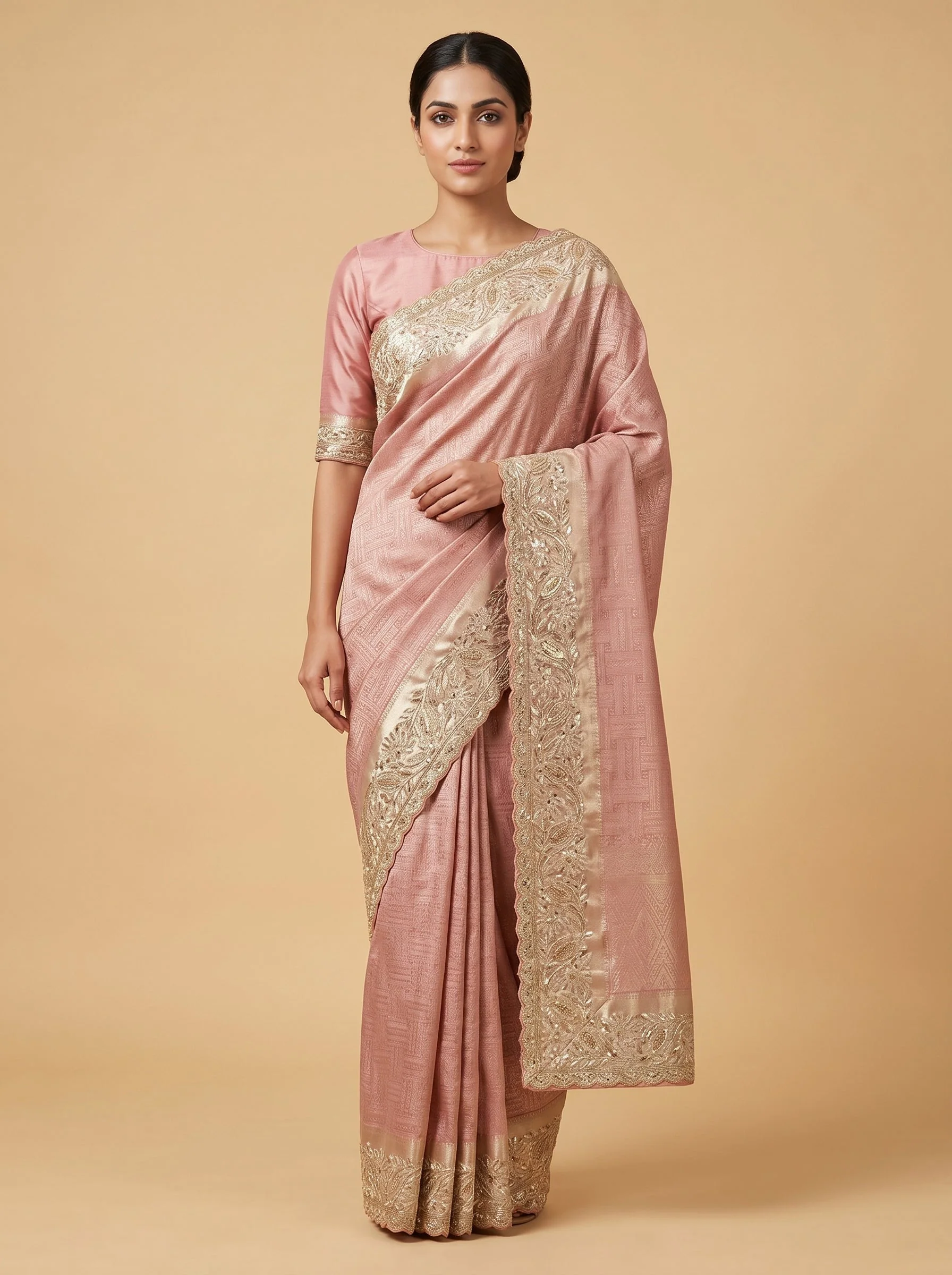 Peach Blush Embroidered Saree