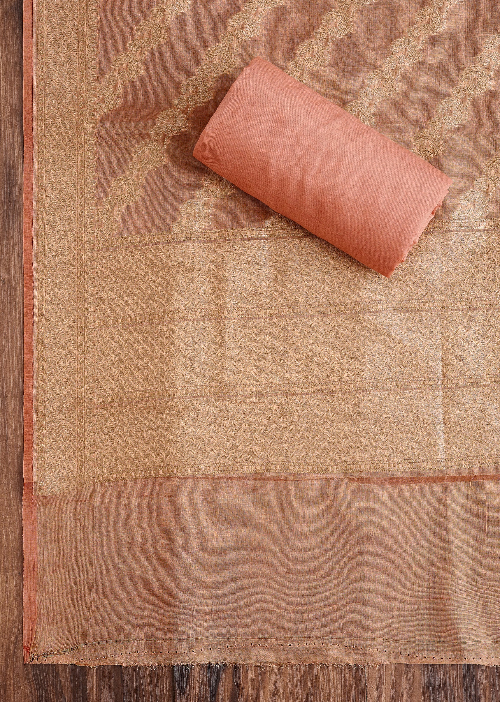 Peach Brocade Dress Material Suit - Image 4