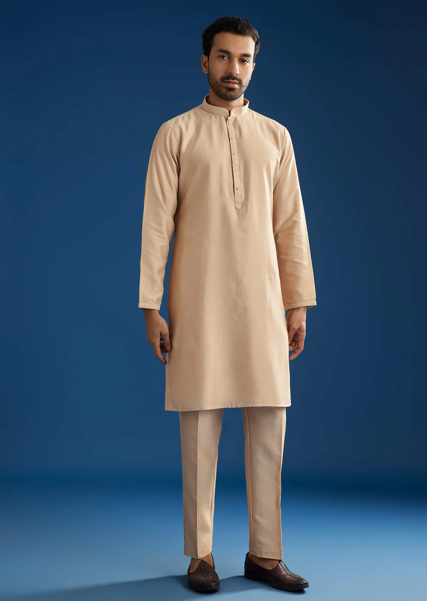 Peach Cotton Silk Jacket Kurta Set With Mirror And Dori Work - Image 7