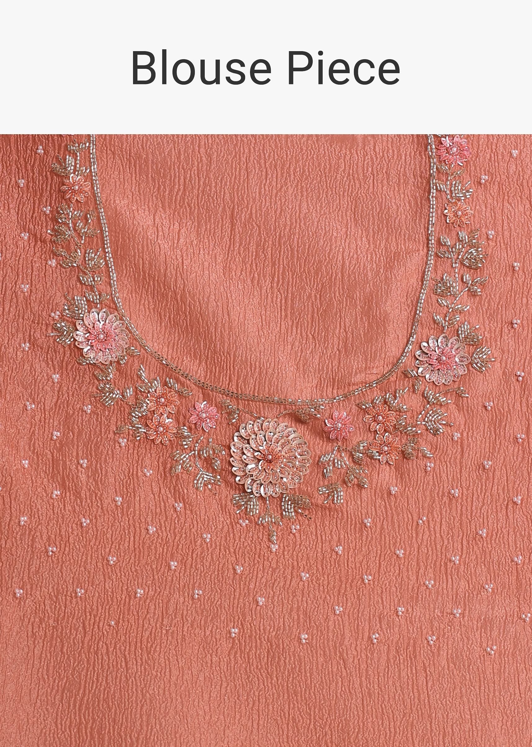 Peach Crushed Tissue Saree With Cutdana And Sequins Jaal Work - Image 10