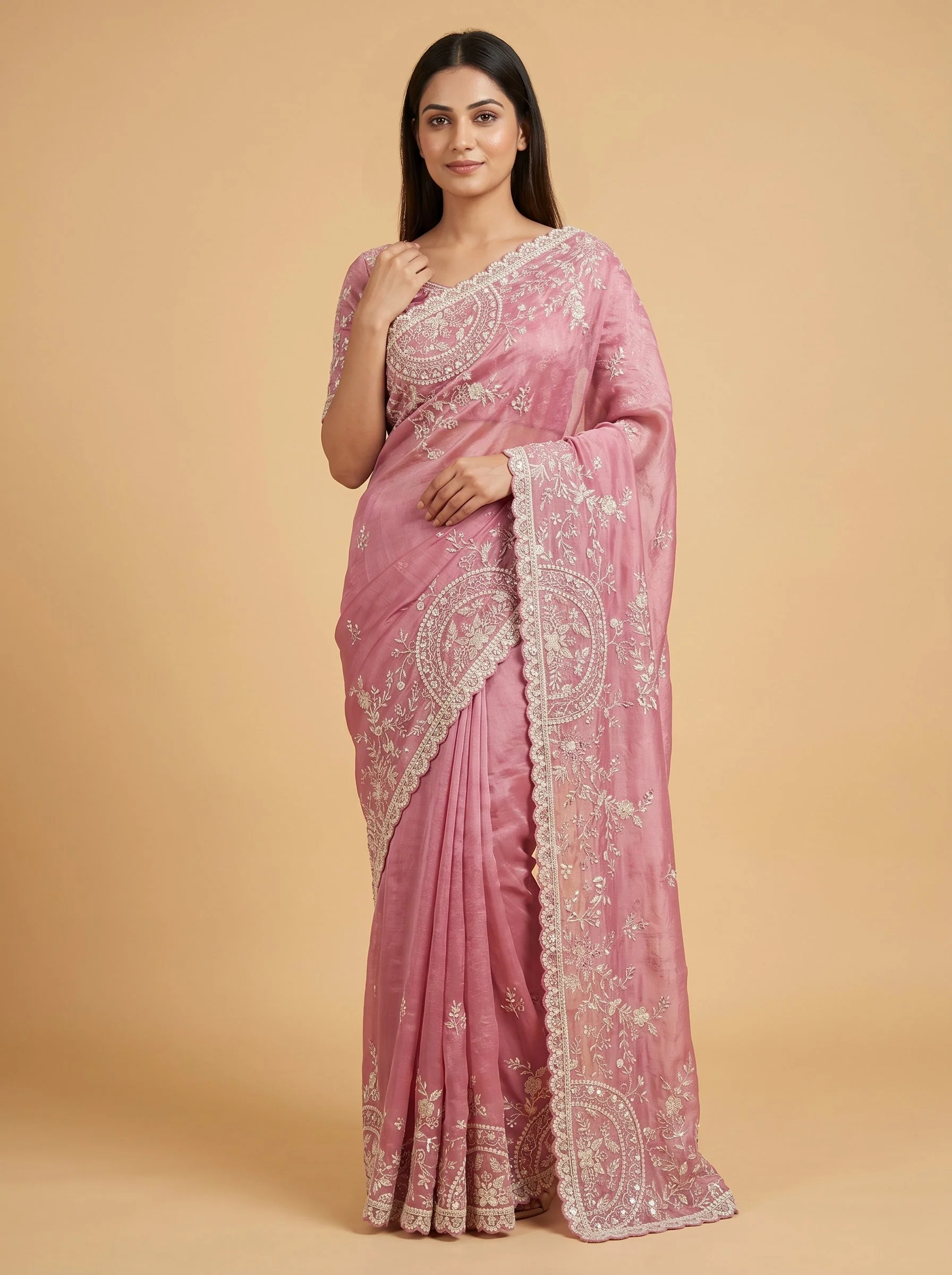 Peach Delicate Stitch Saree