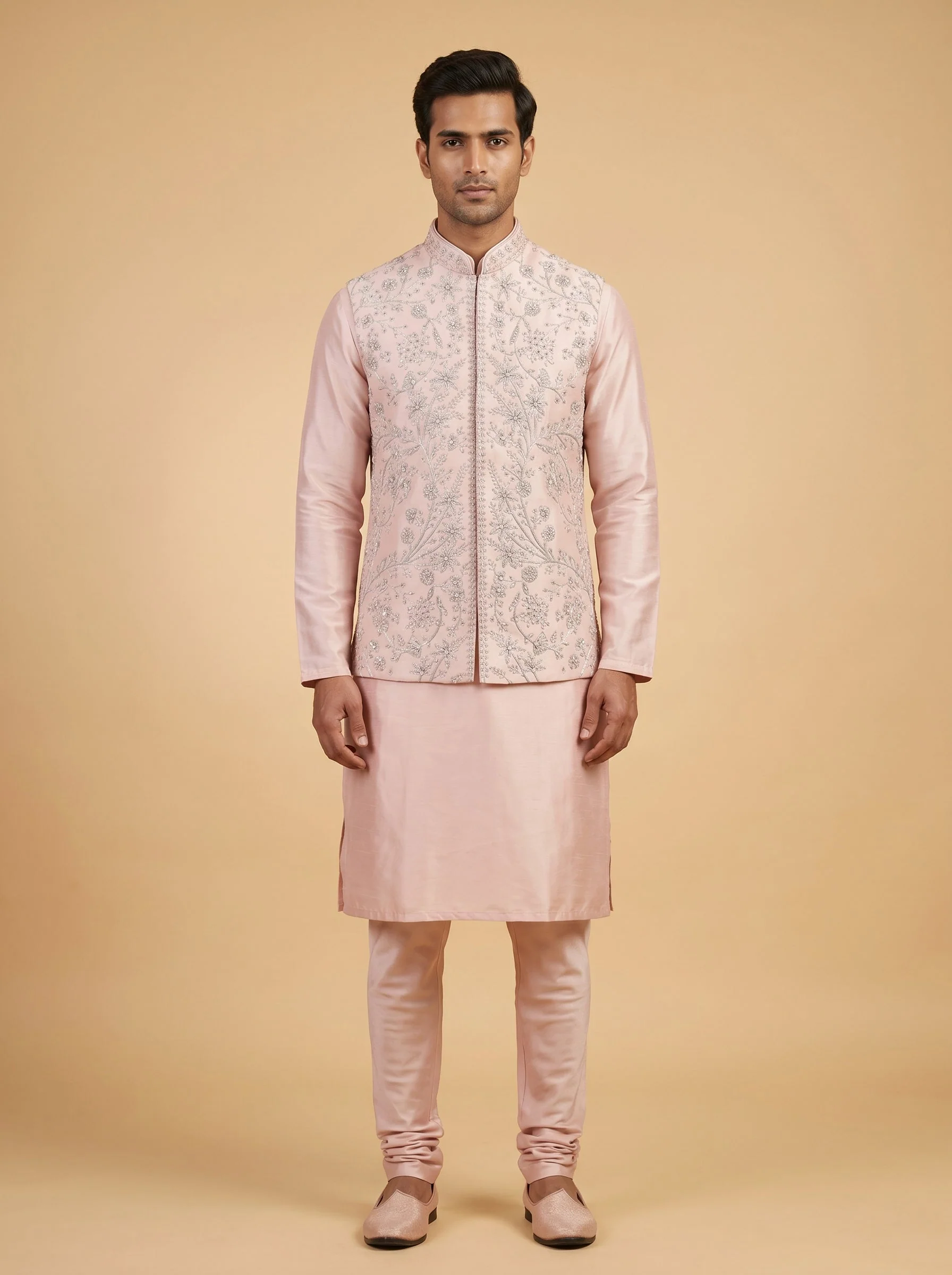 Peach Designer Jacket Kurta Set