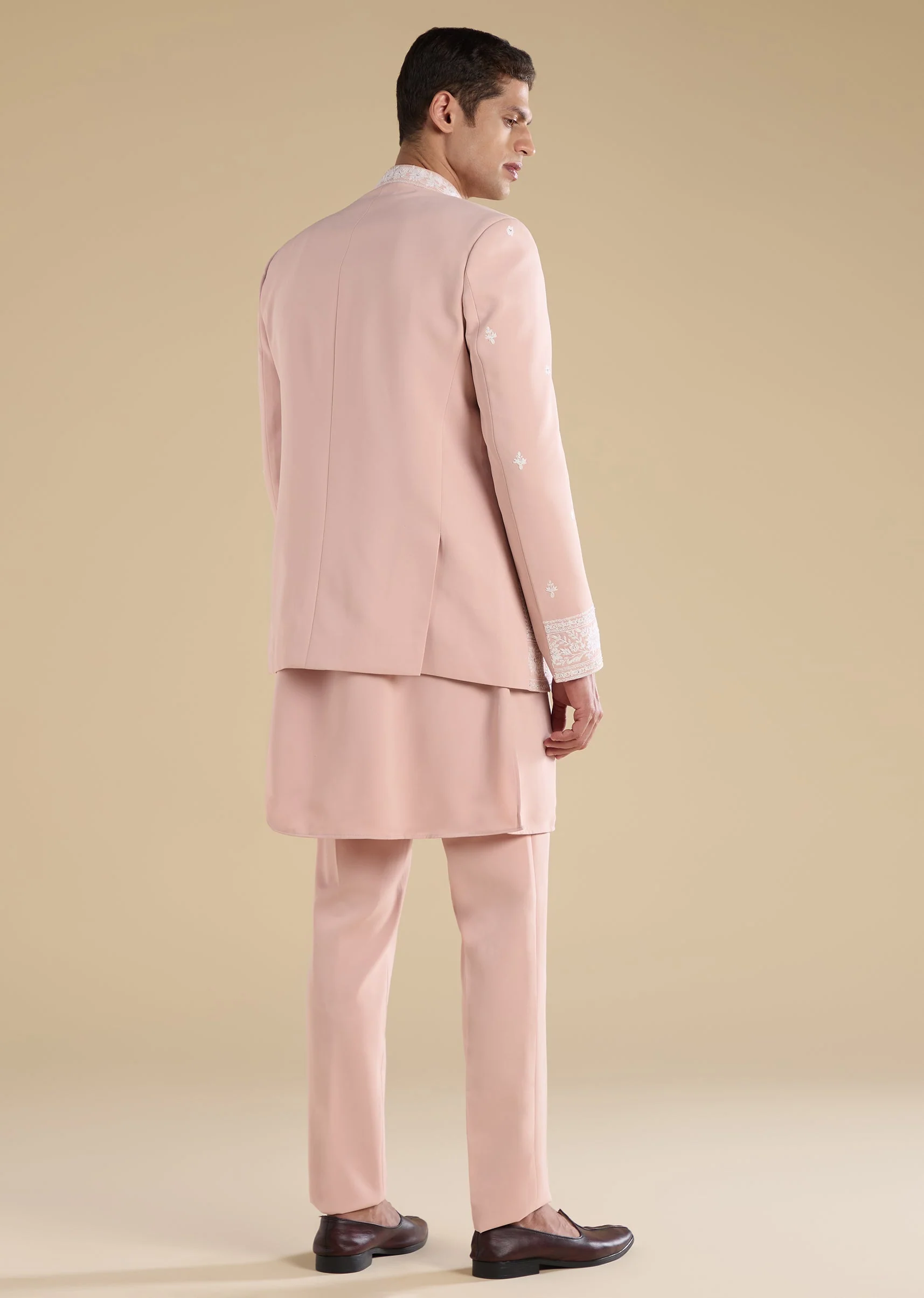 Peach Embellished Jodhpuri Set With Kurta And Pants - Image 5