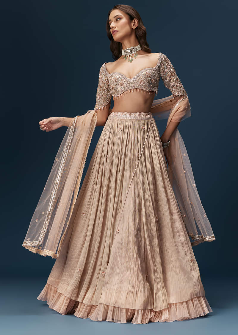 Peach Embroidered Bridesmaid Lehenga With Dupatta - Image 2