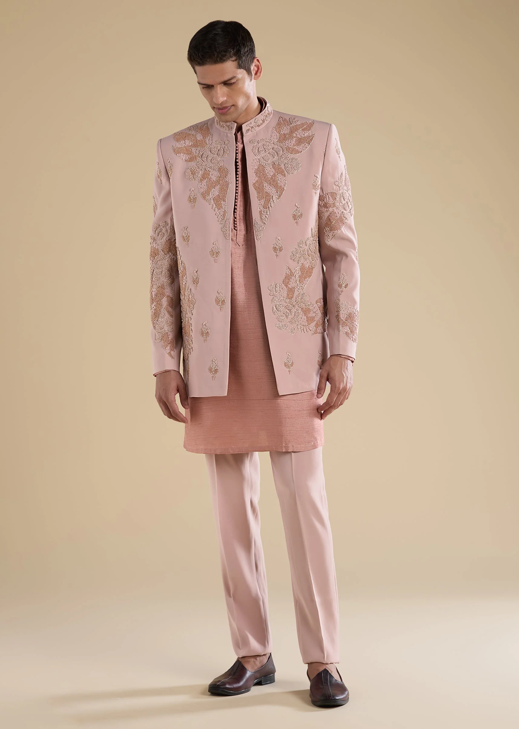 Peach Embroidered Jodhpuri Set