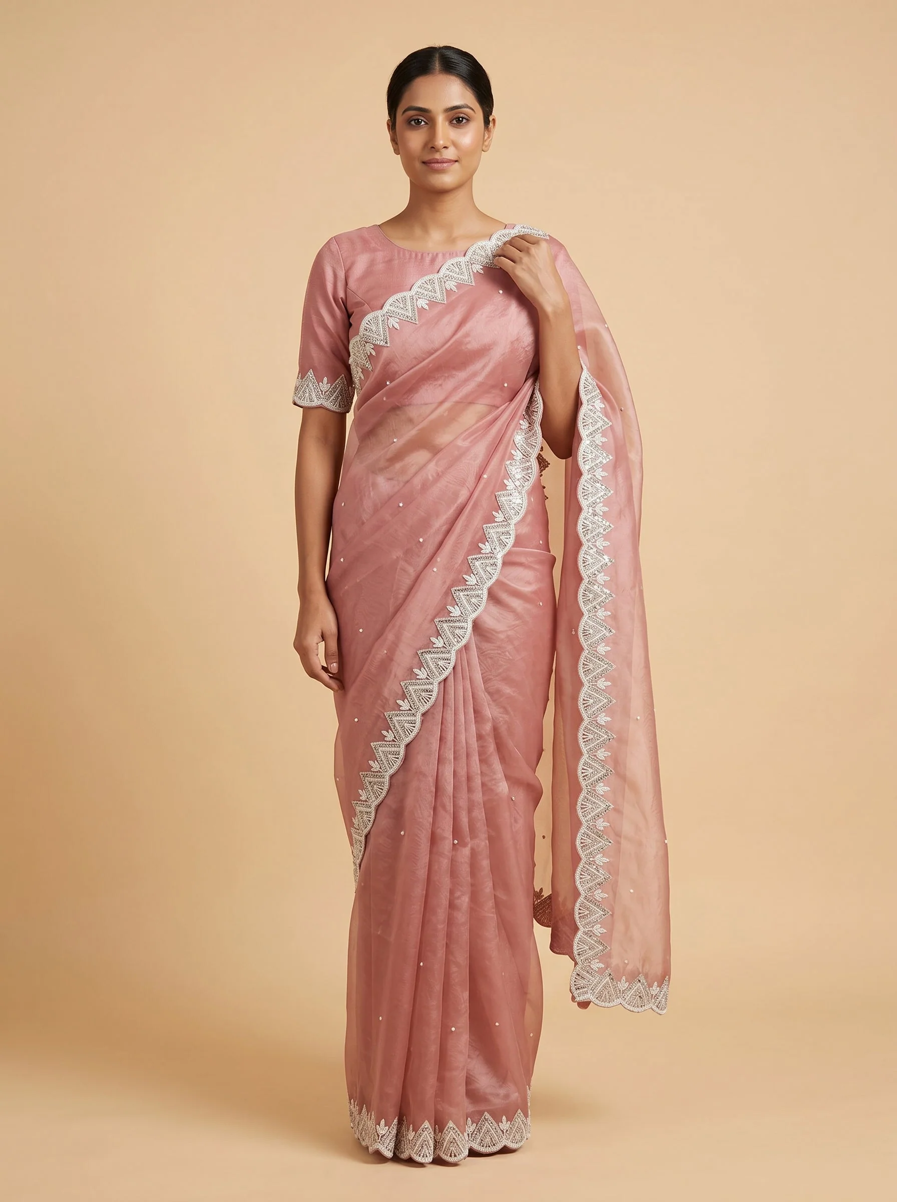 Peach Embroidered Saree with Radiant Sheen