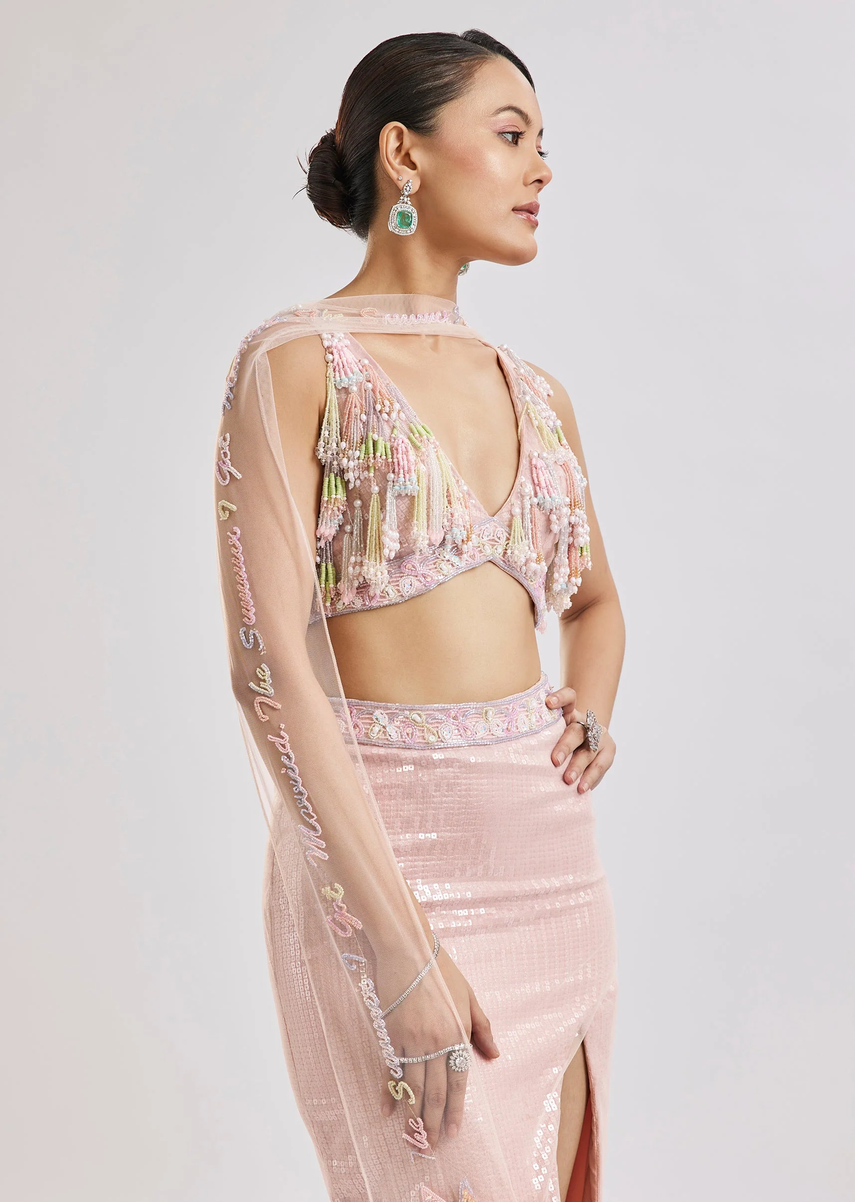 Peach Fish Cut Lehenga Set With Dupatta - Image 7