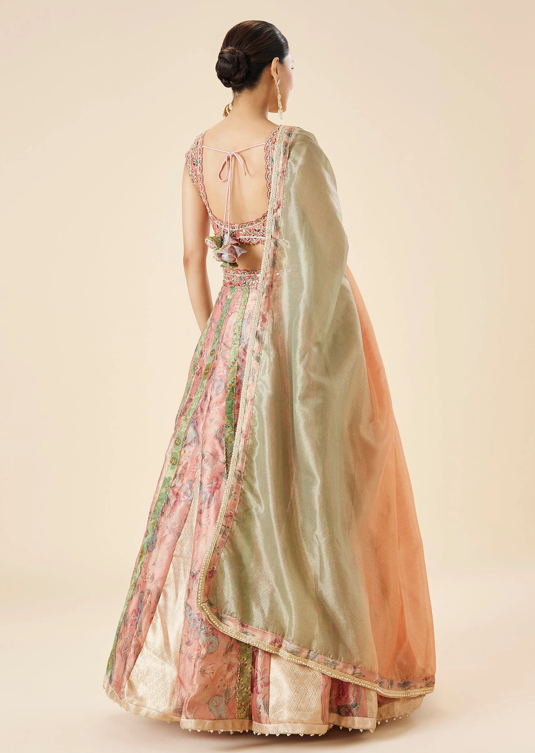 Peach Floral Embroidered Lehenga Set - Image 2