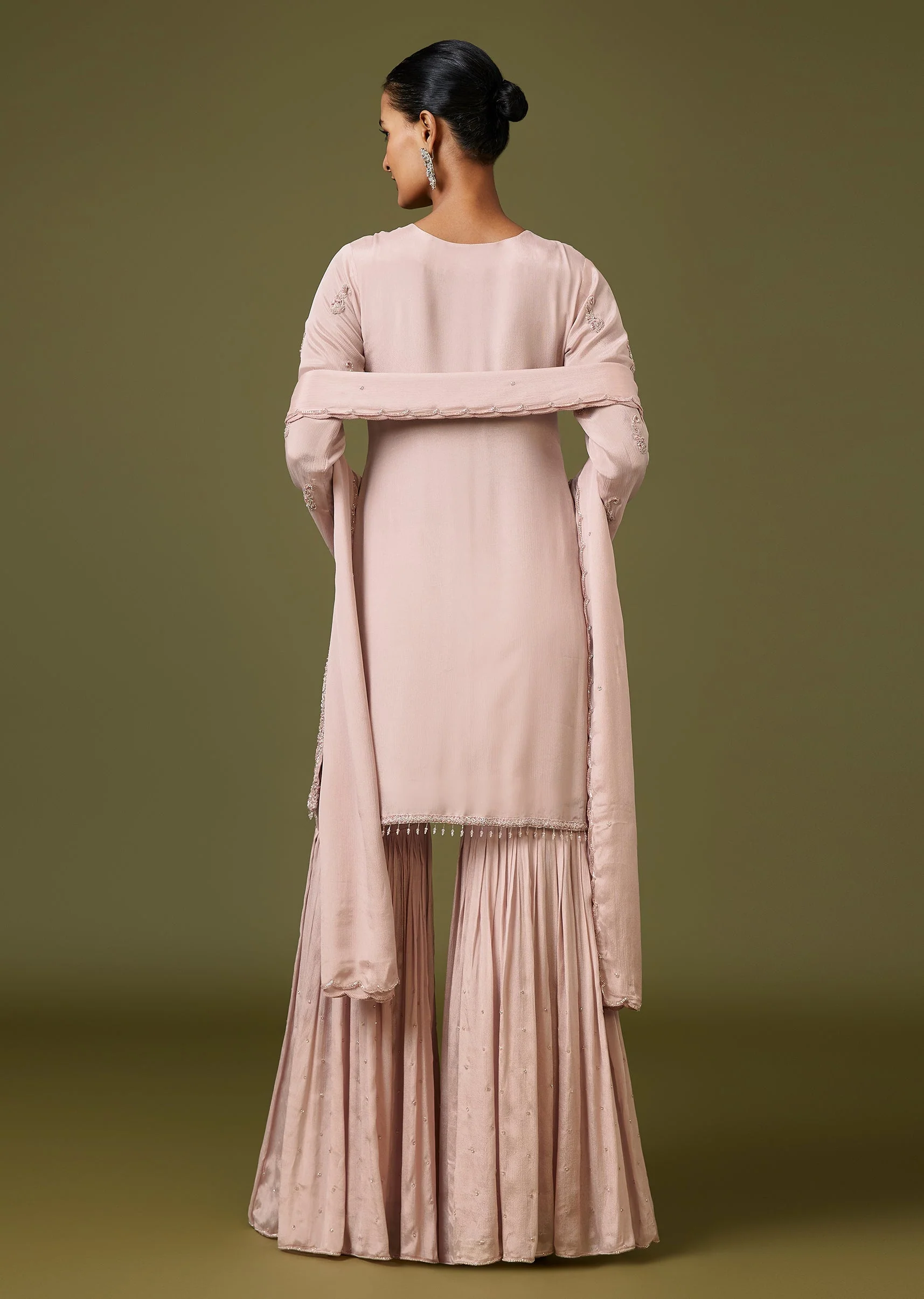 Peach French Knot Embroidered Sharara Set For Festive Wear - Image 5