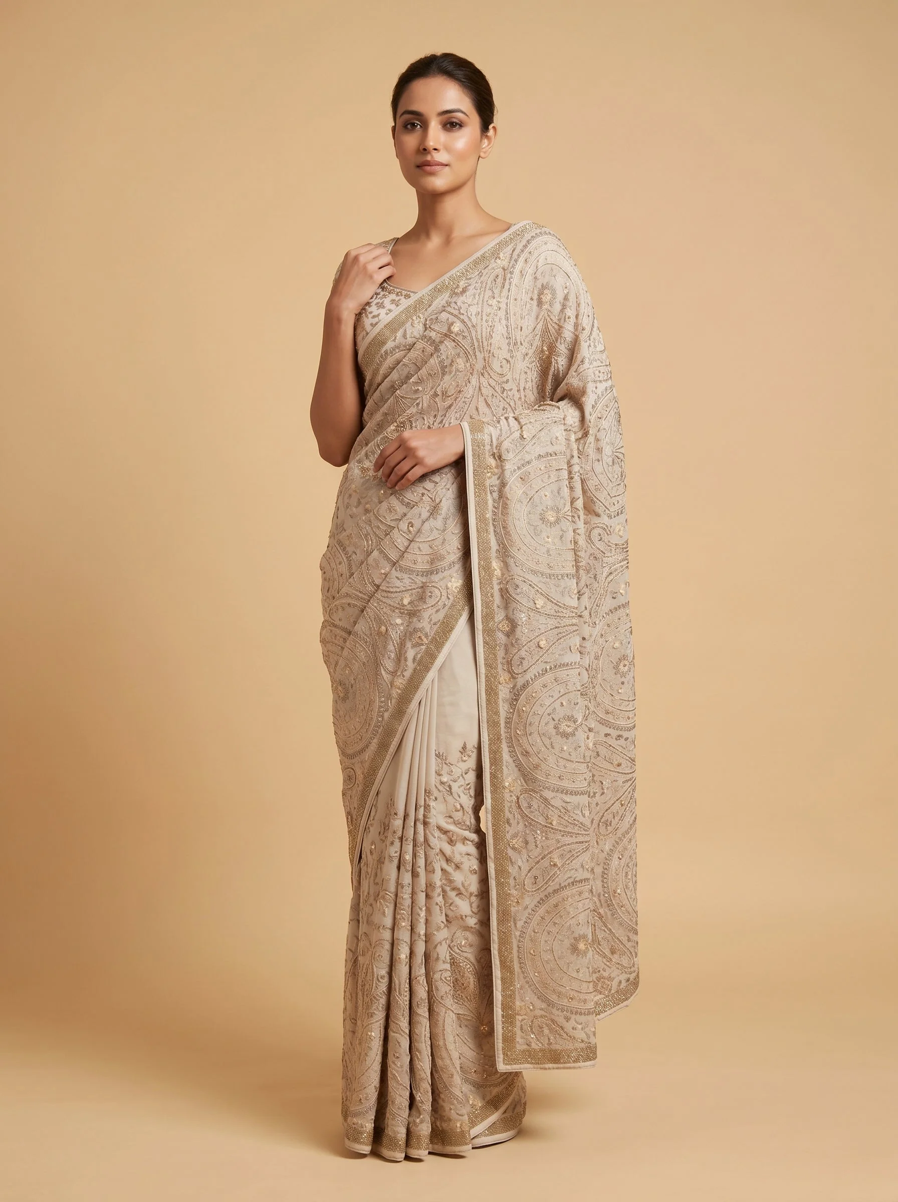 Peach Gentle Craft Embroidered Saree