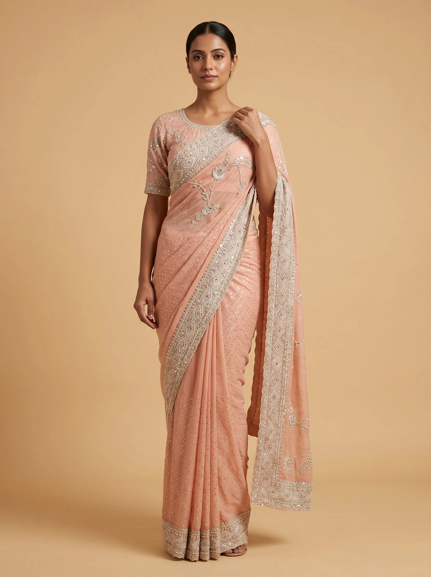 Peach Gentle Radiance Stitch Saree