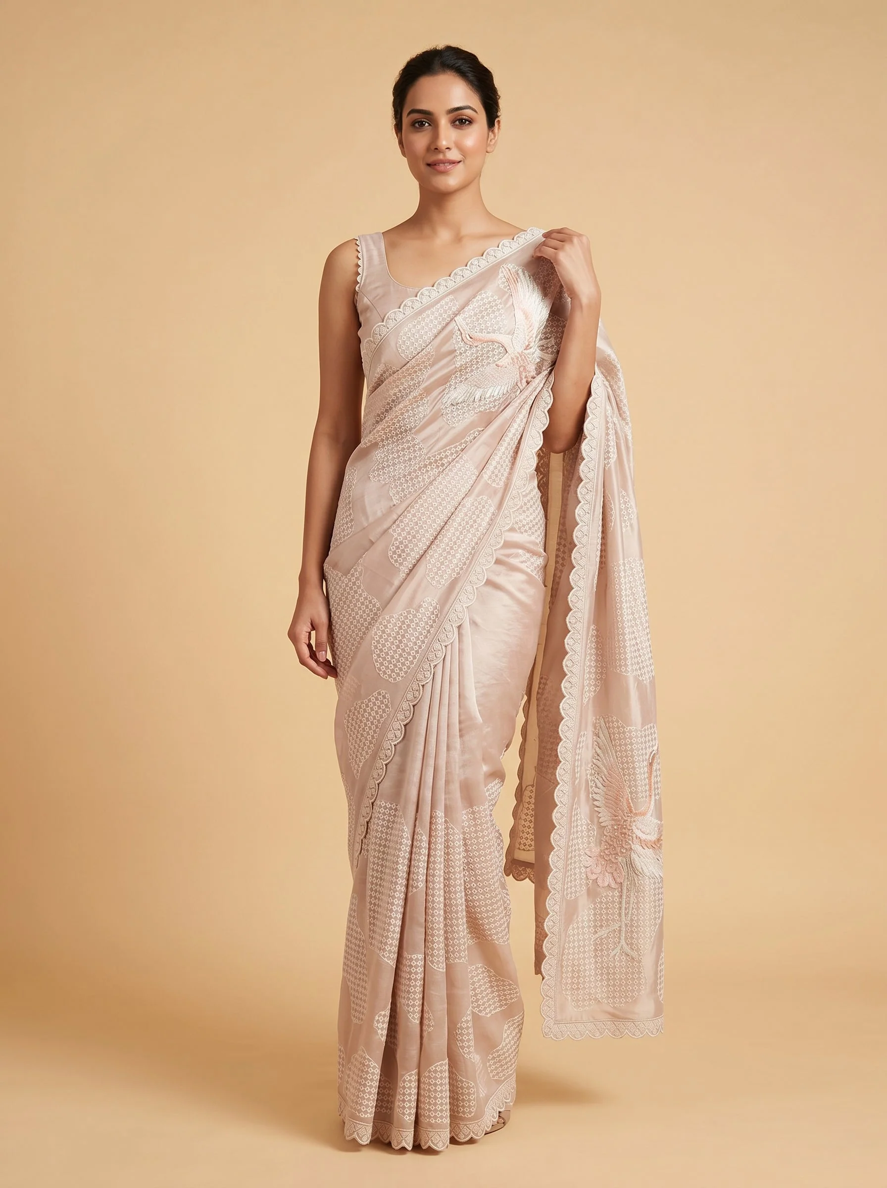 Peach Gentle Shine Embroidered Saree