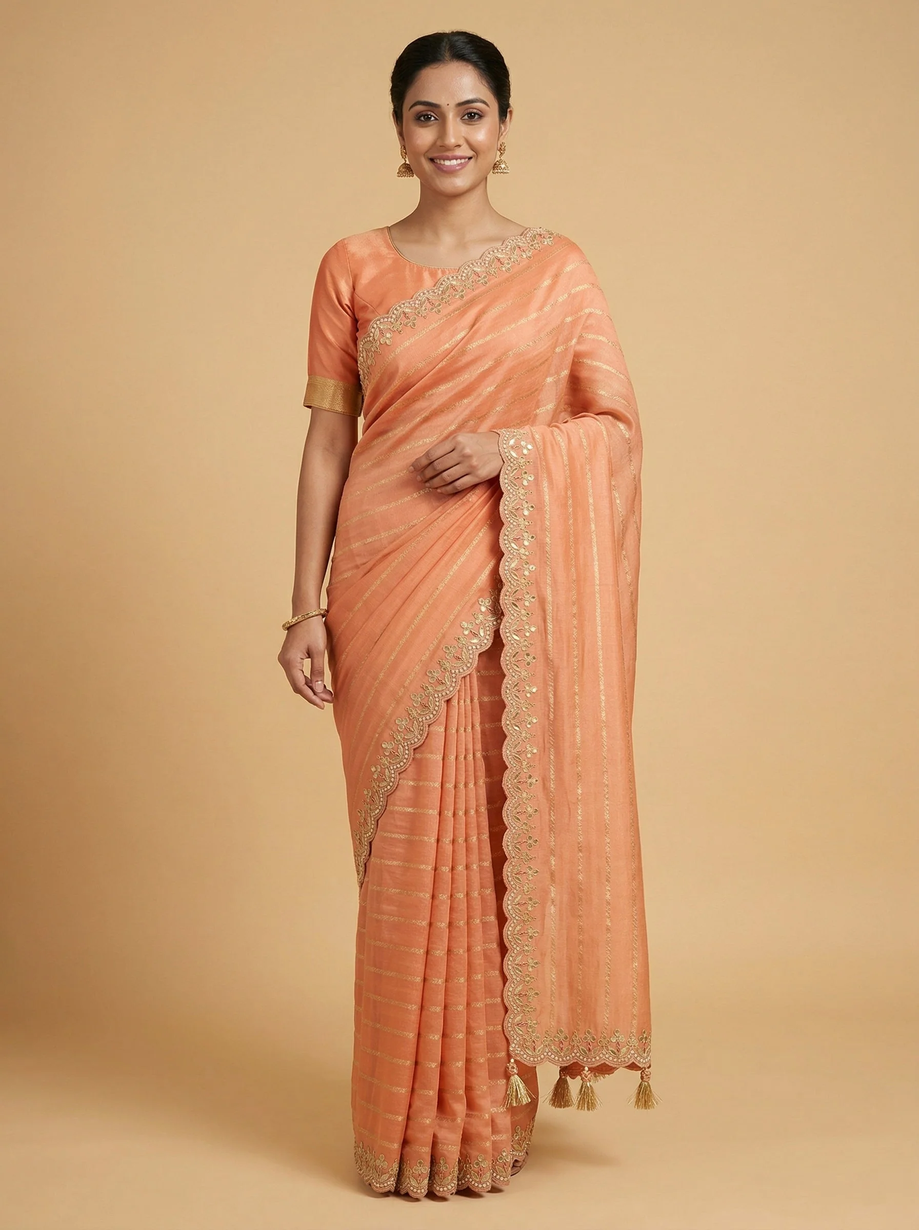 Peach Glimmering Embroidered Saree