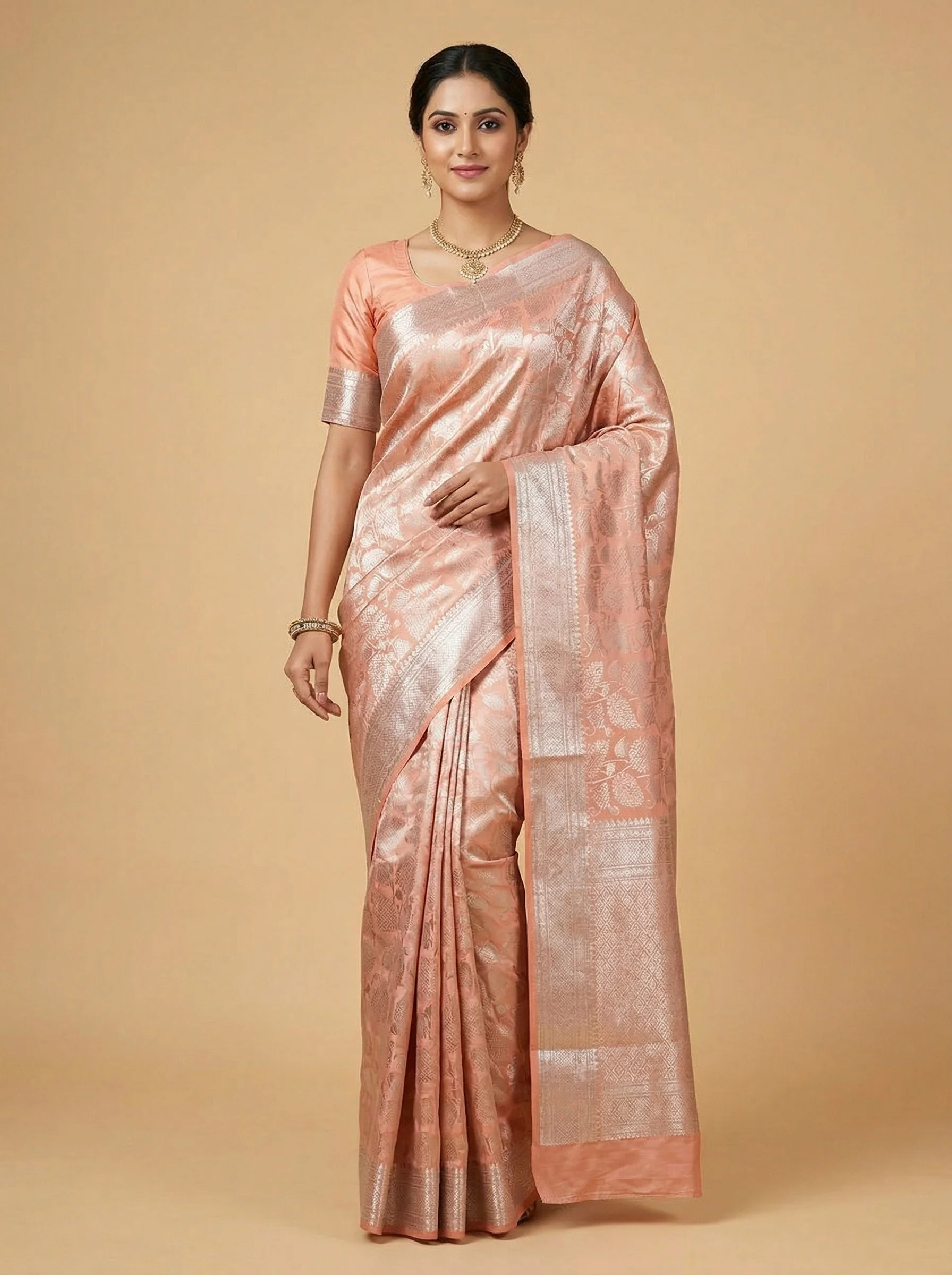 Peach Gold Handloom Saree