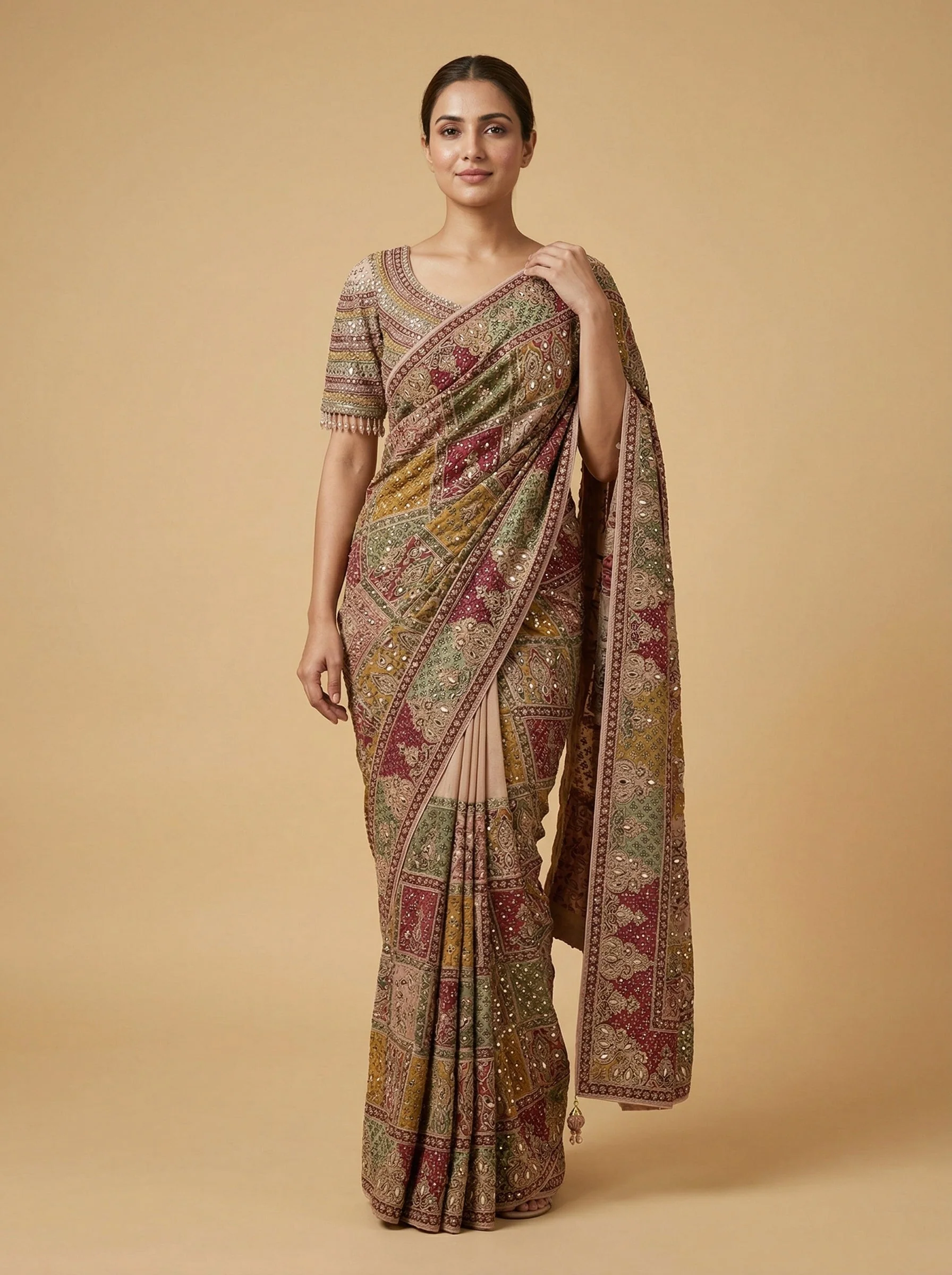 Peach Grace-Toned Embroidered Saree