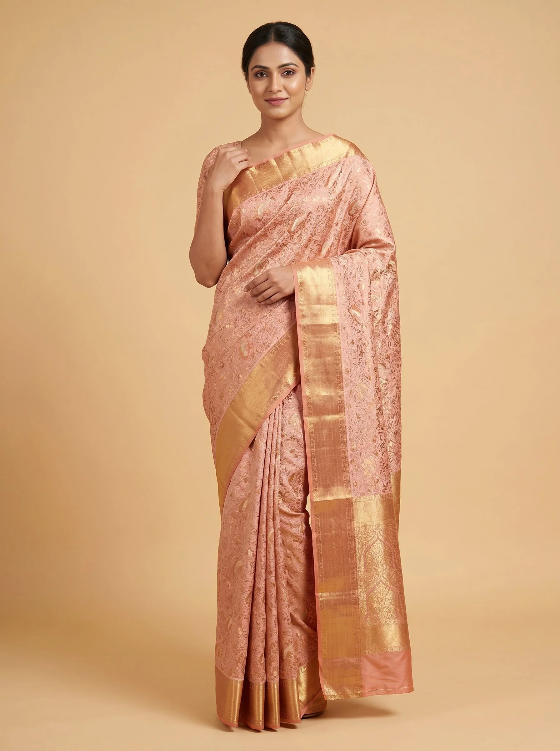 Peach Handloom Saree with Fluid Drape