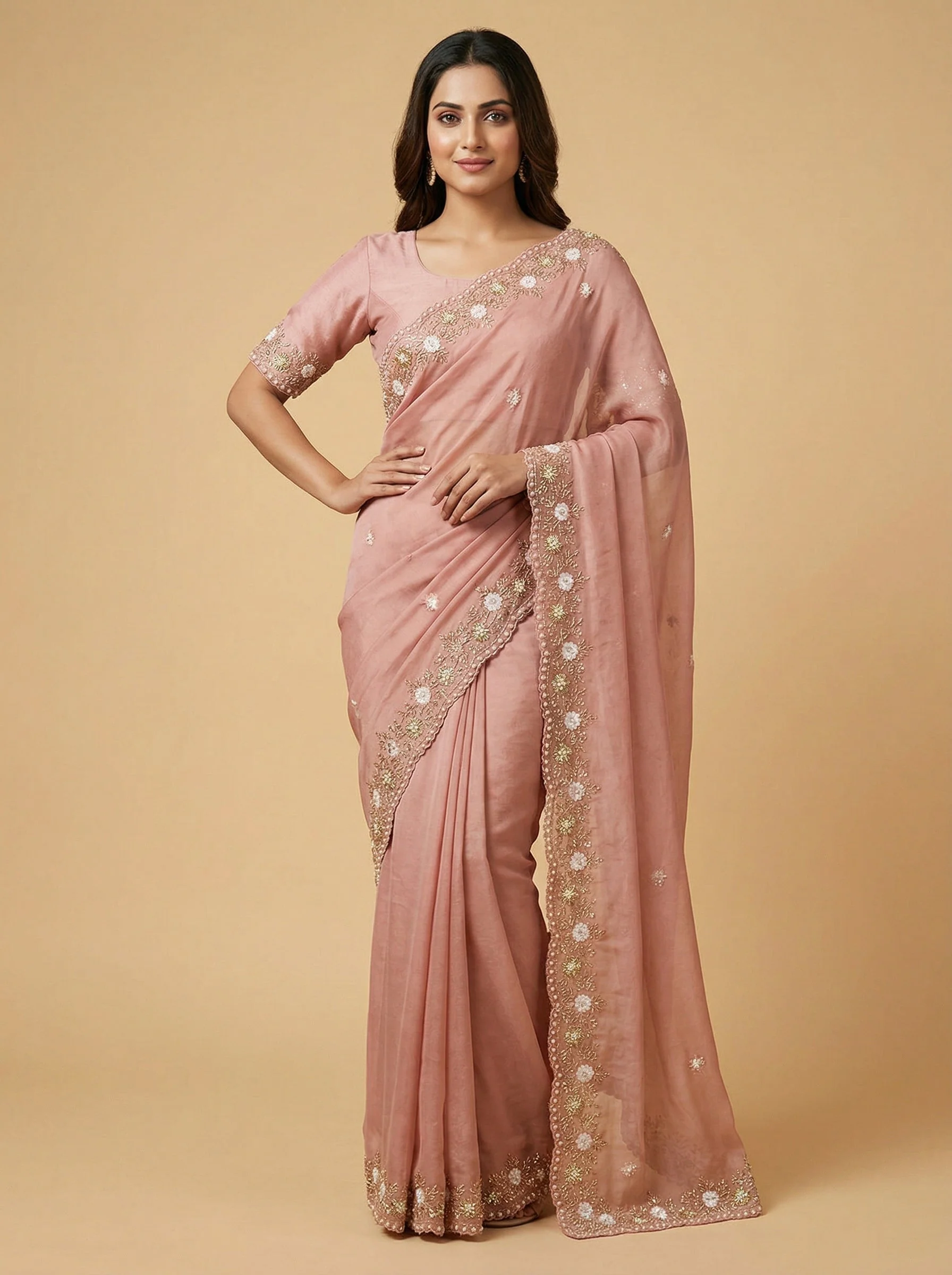 Peach Lovely-Tone Embroidered Saree