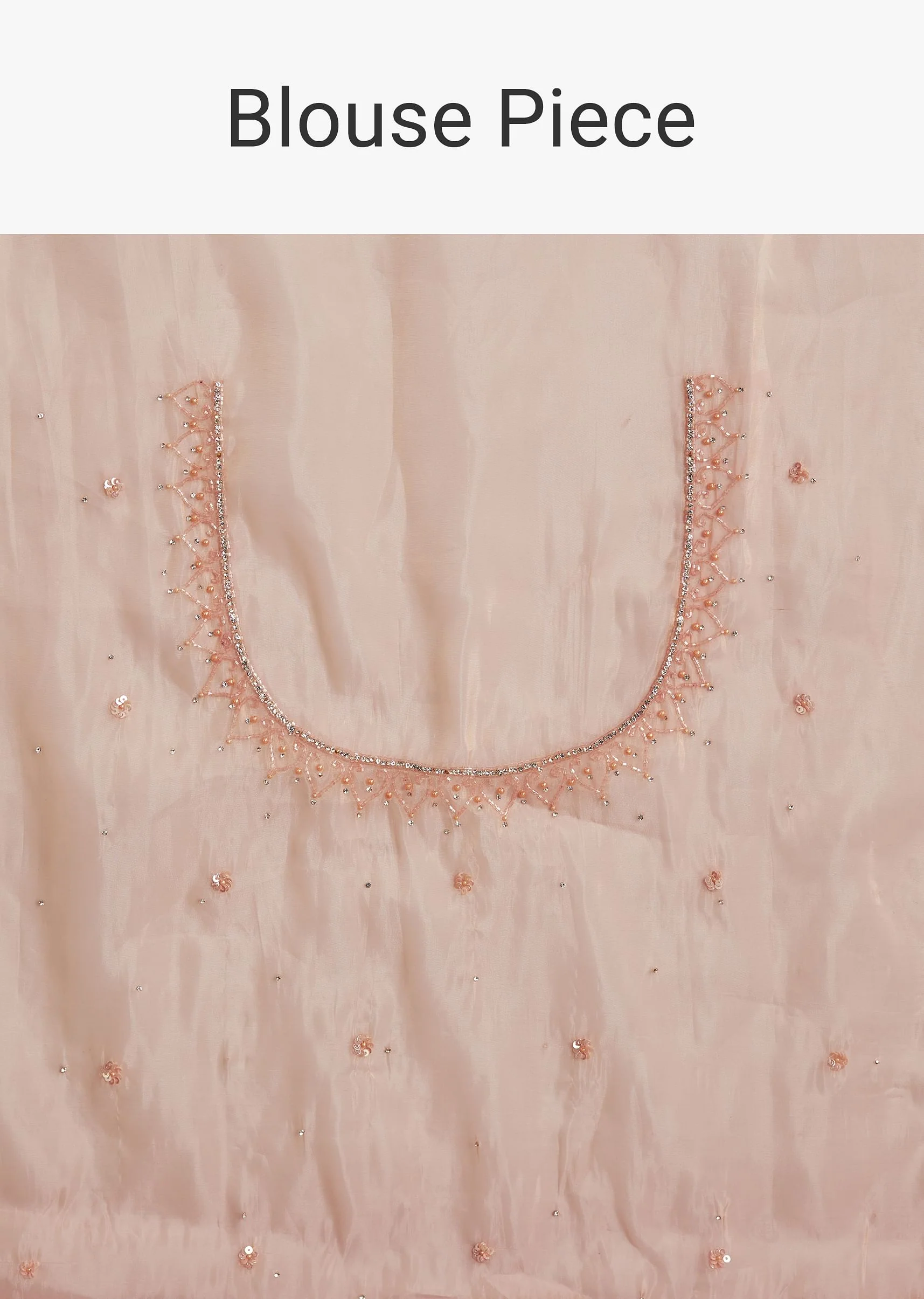 Peach Organza Saree With Stone Embellishment And Scallop Border - Image 10