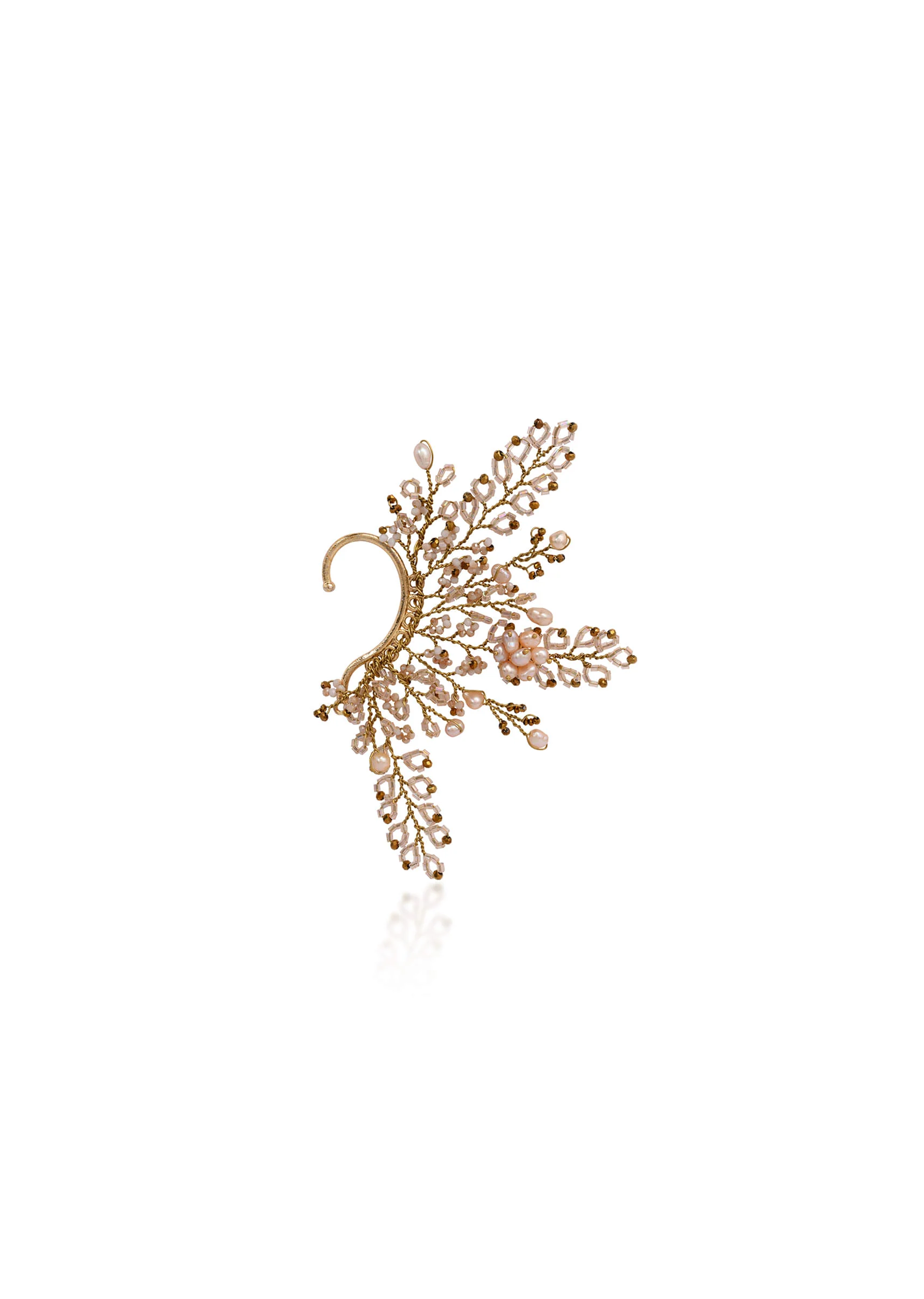 Peach Pearl Gold Plated Designer Ear Cuff For Haldi Mehendi Wedding - Image 3