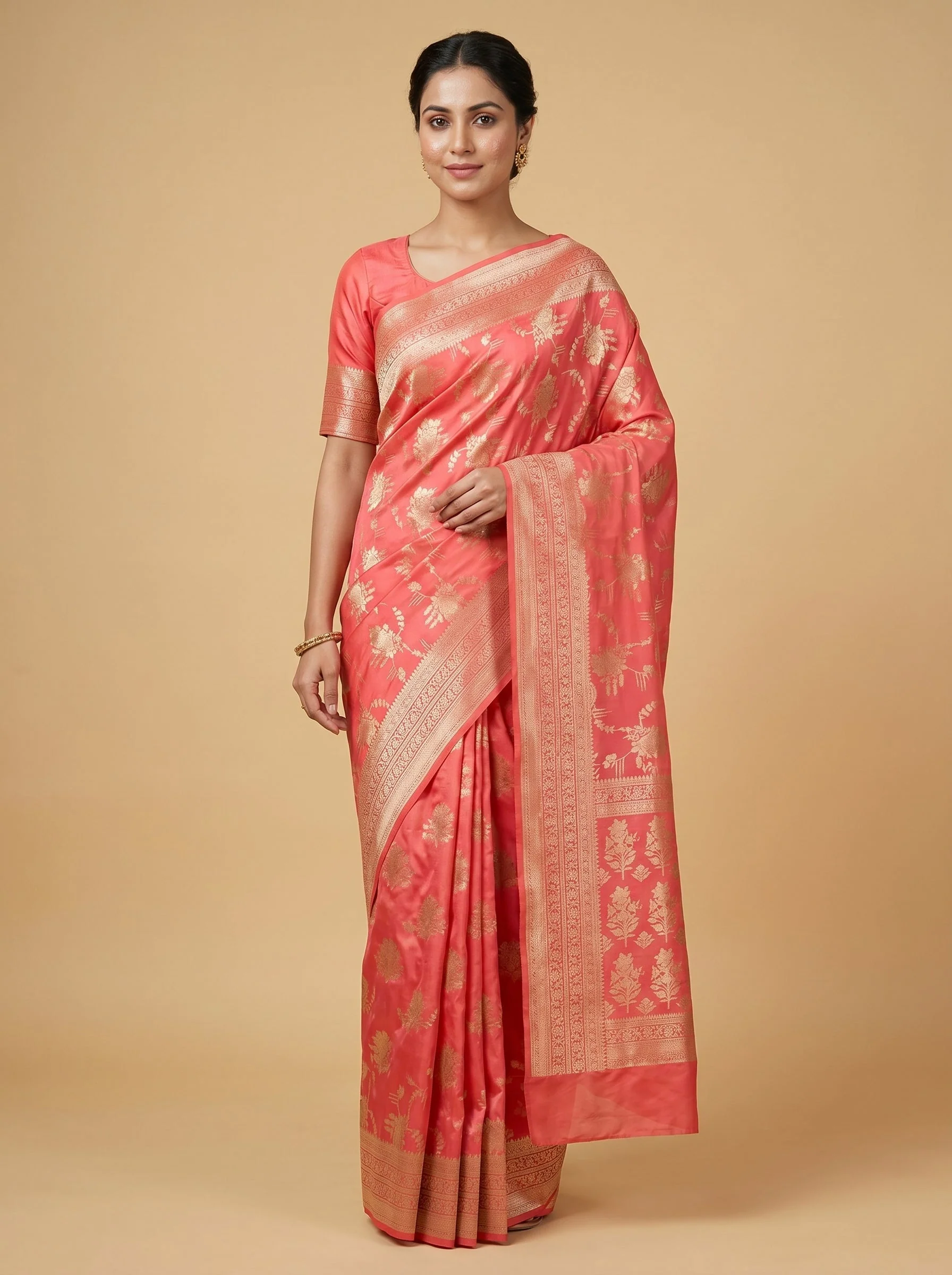 Peach Pink Blended Pastel Handloom Saree