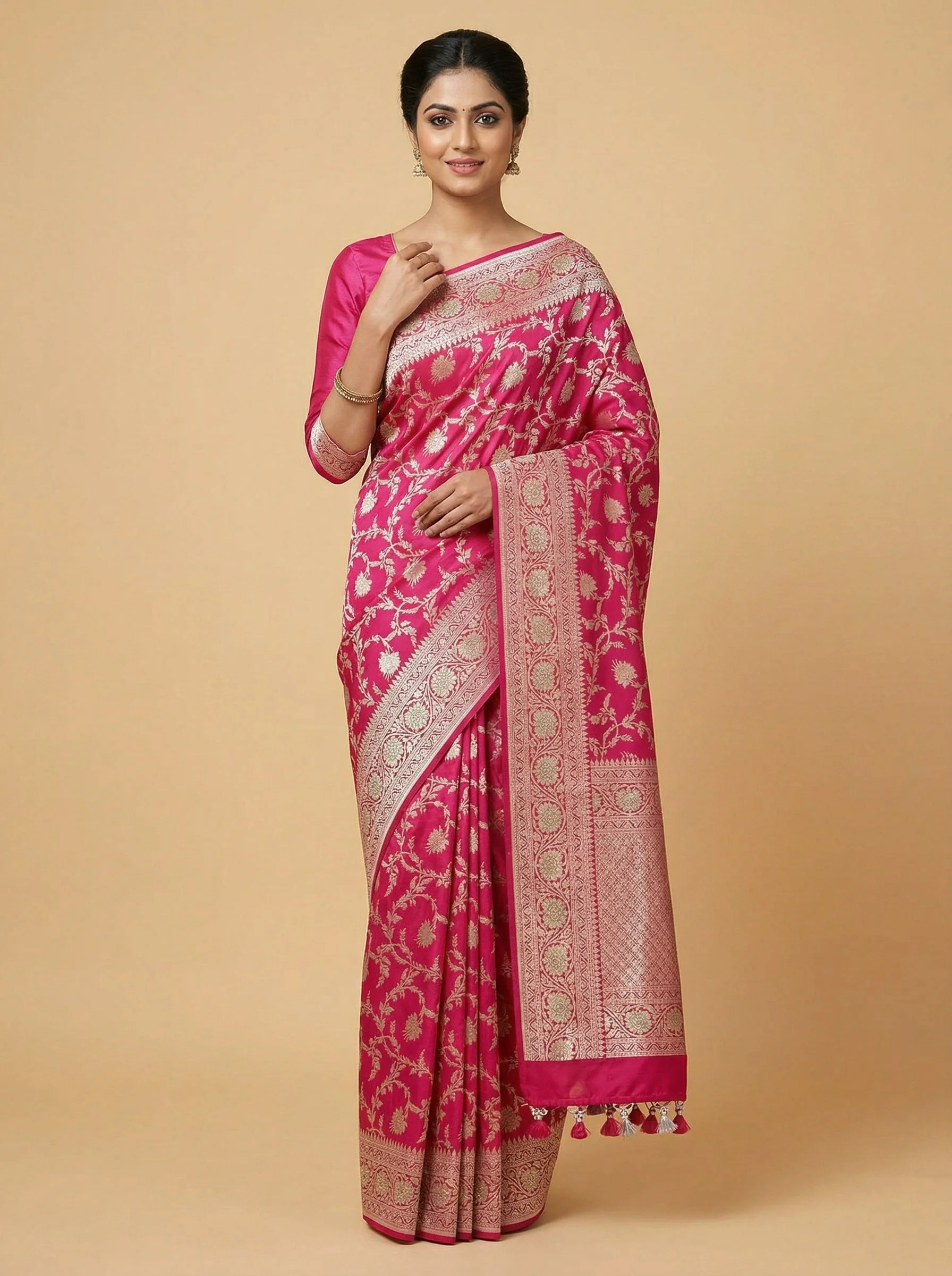 Peach Pink Embroidered Saree