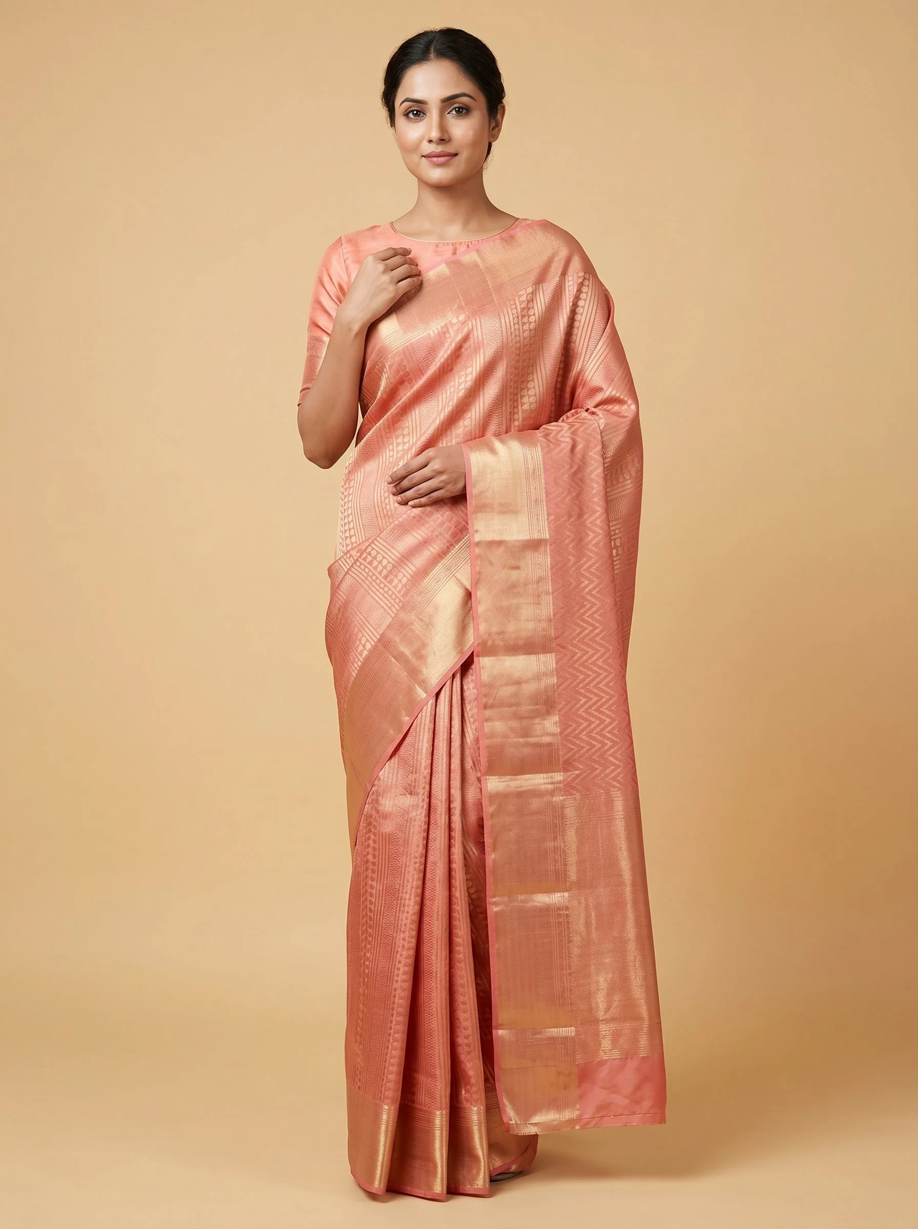 Peach Pink Fusion Saree