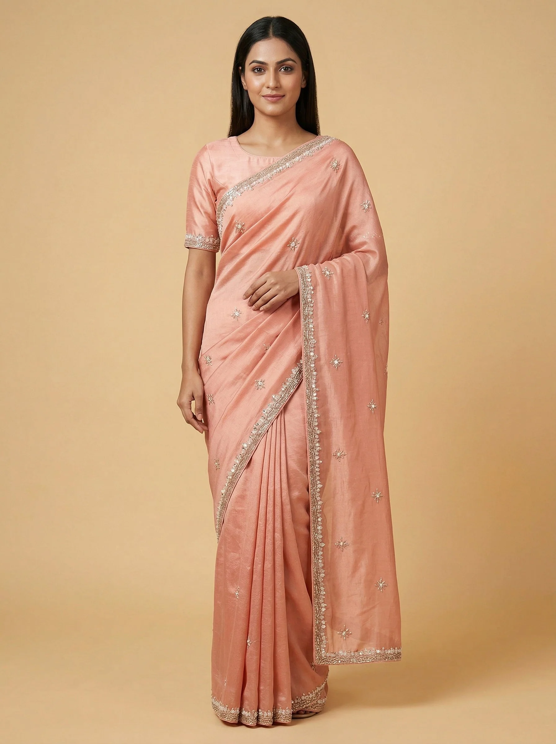 Peach Poised Embroidered Saree