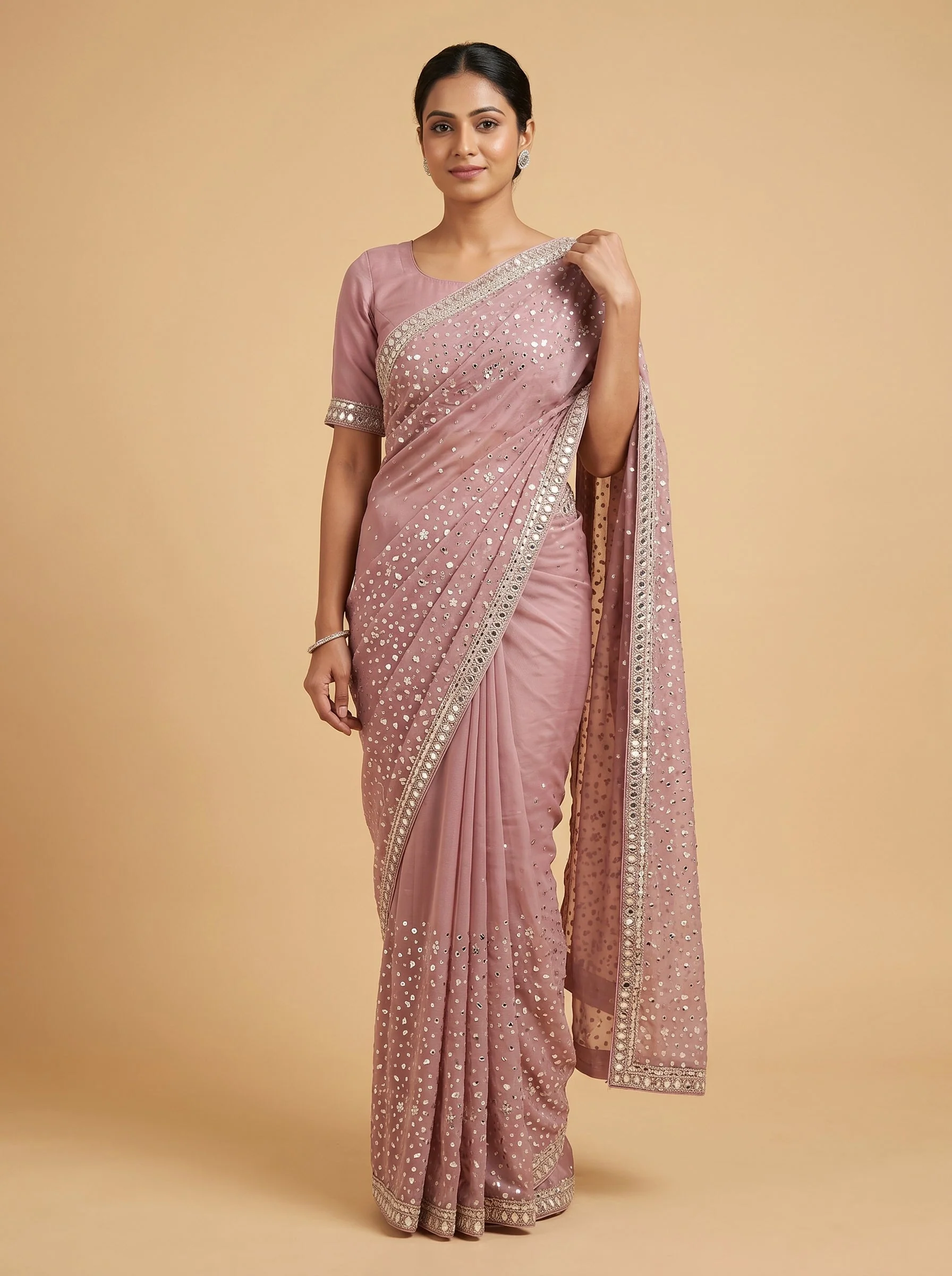 Peach Soft Detail Embroidered Saree