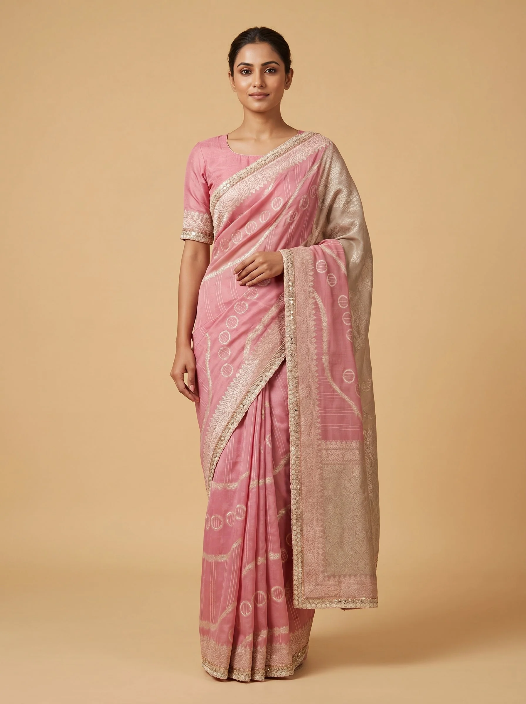 Peach Soft Embroidered Saree