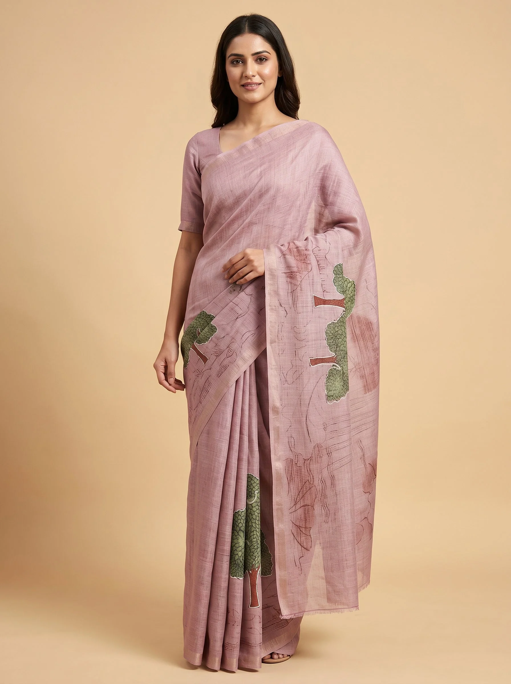 Peach Soft Print Saree