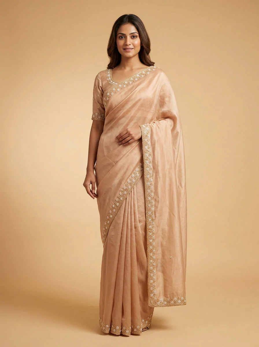 Peach Sophisticated Embroidered Saree