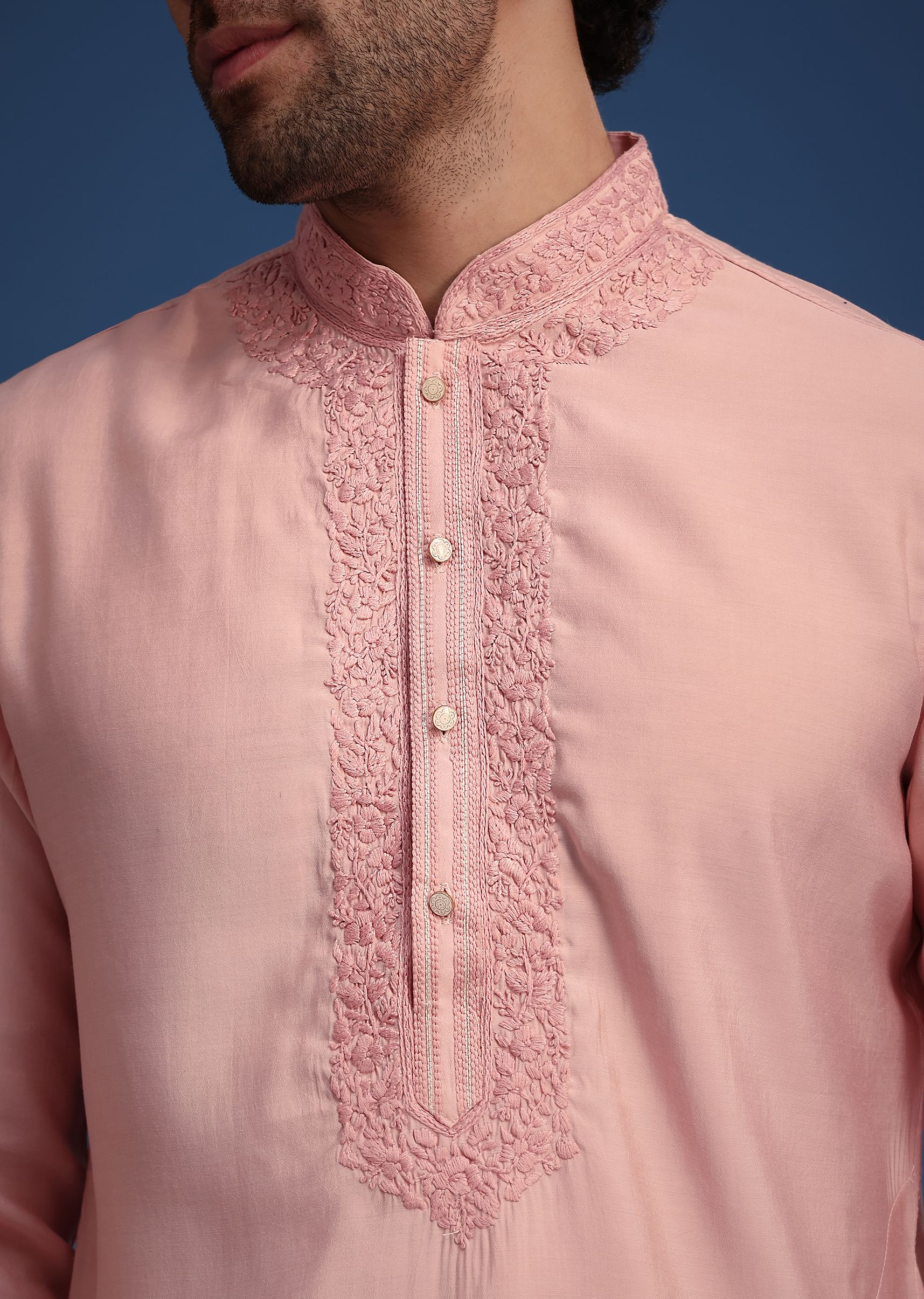 Peach Thread Hand Embroidered Kurta Set - Image 2