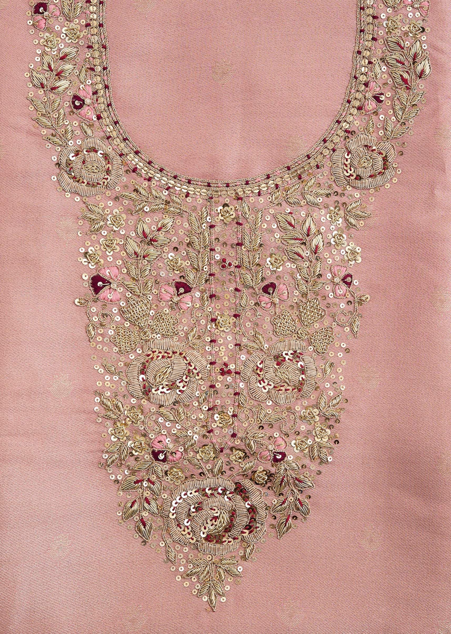 Peach Tissue Unstitched Suit with Contrast Dupatta - Image 4