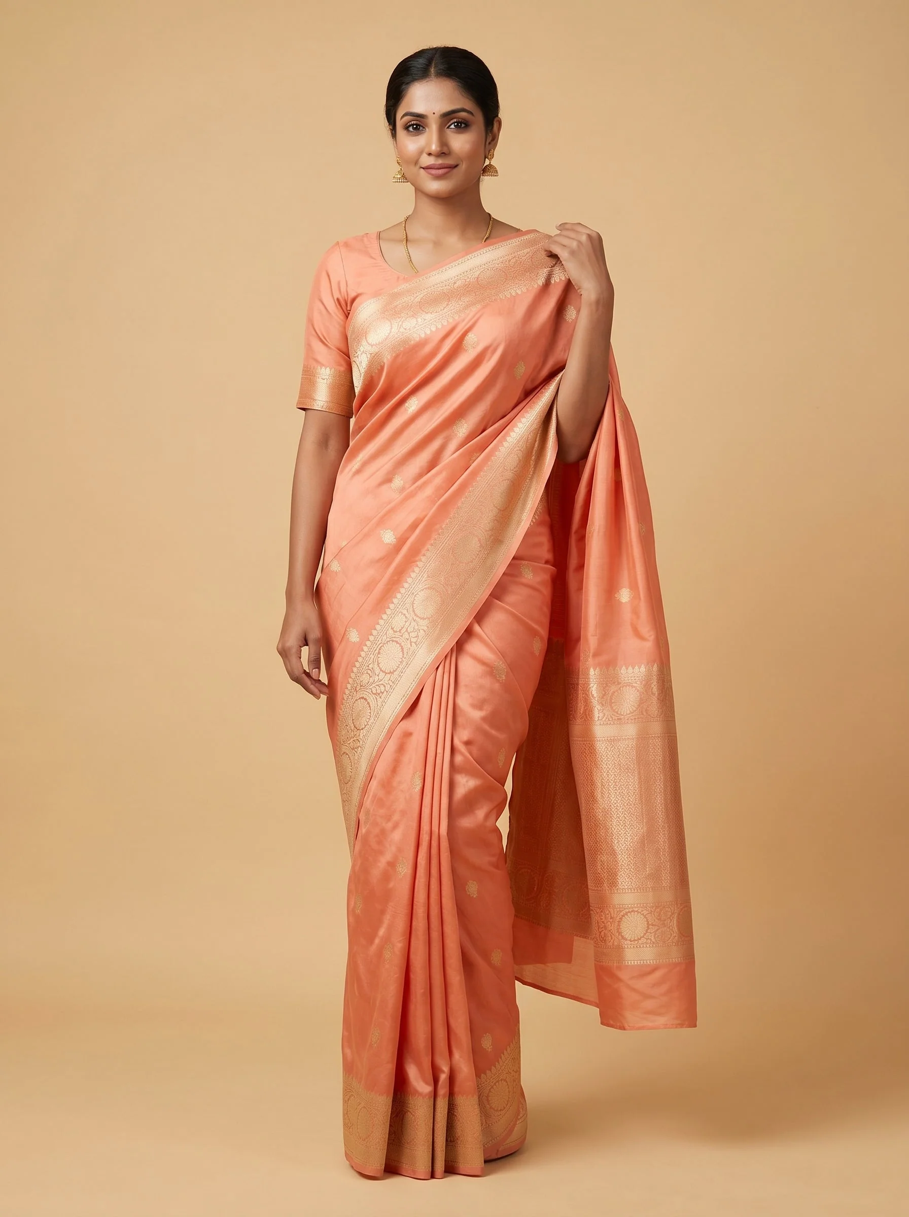 Peach Warm Radiance Handloom Saree