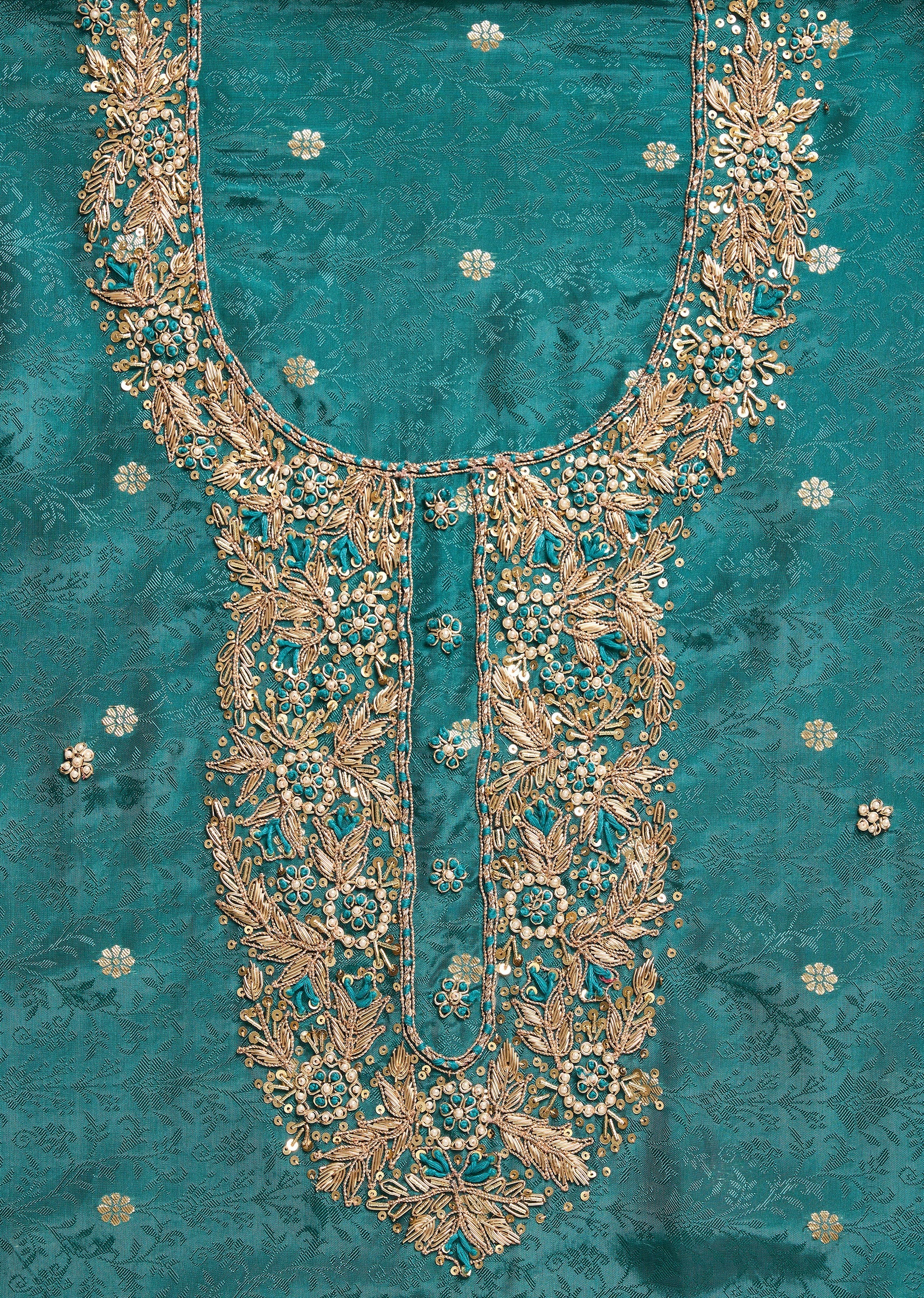 Peacock Blue Crepe Unstitched Suit With Dupatta and Bottom Fabric - Image 2