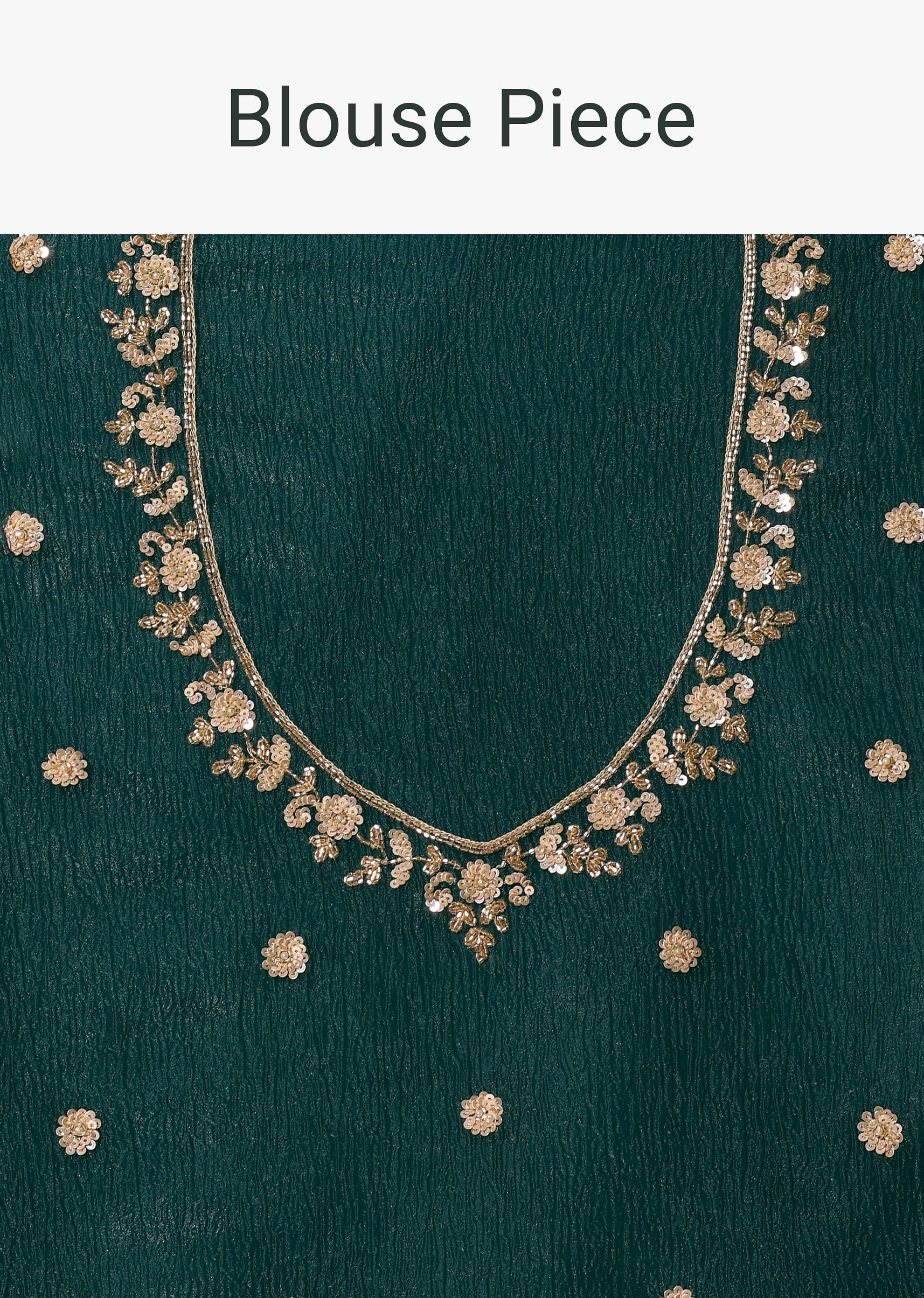 Peacock Green Crushed Tissue Saree With Cutdana And Sequin Border With Unstitched Blouse - Image 10
