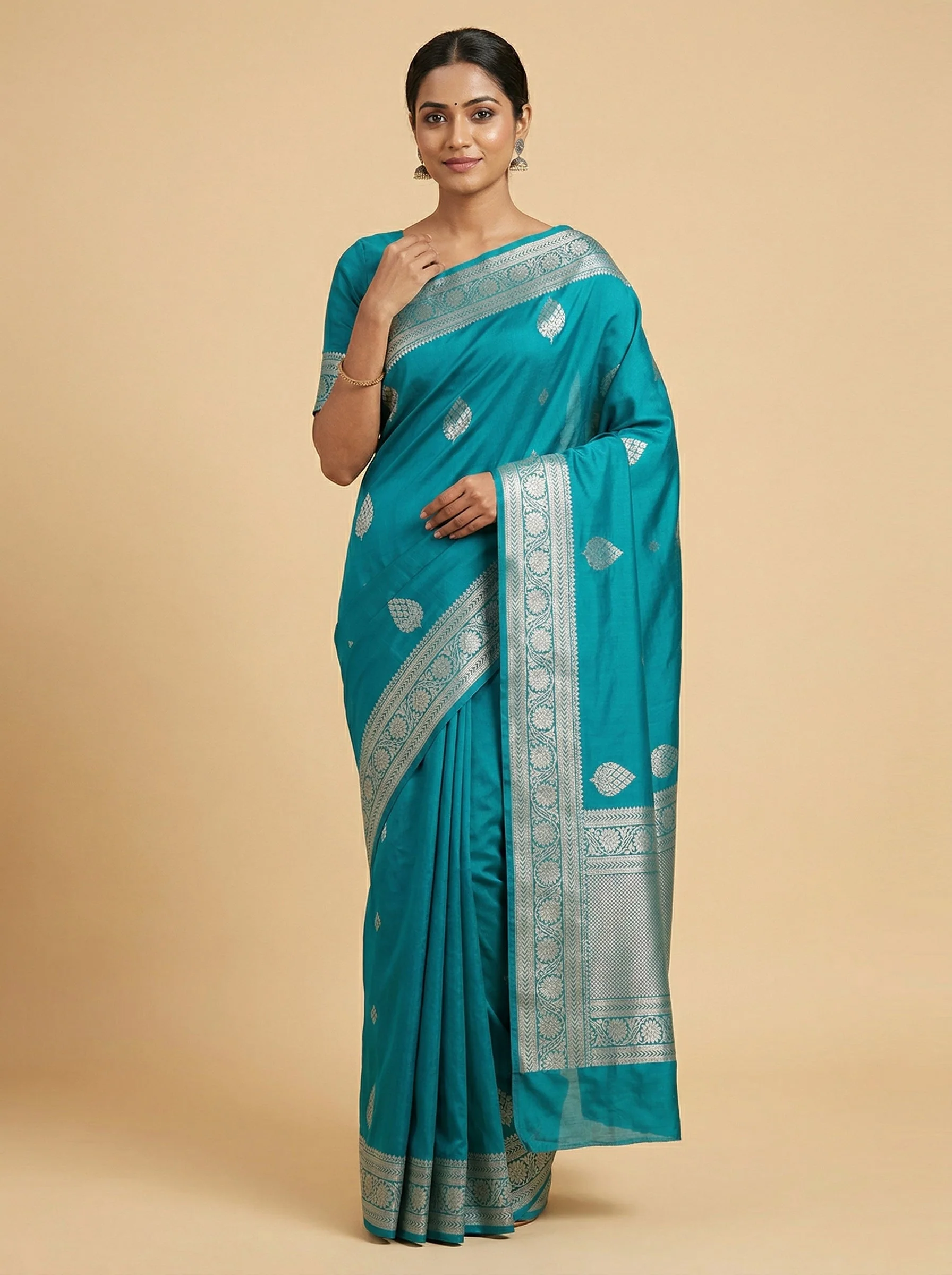 Peacock Teal Blue Handloom Saree